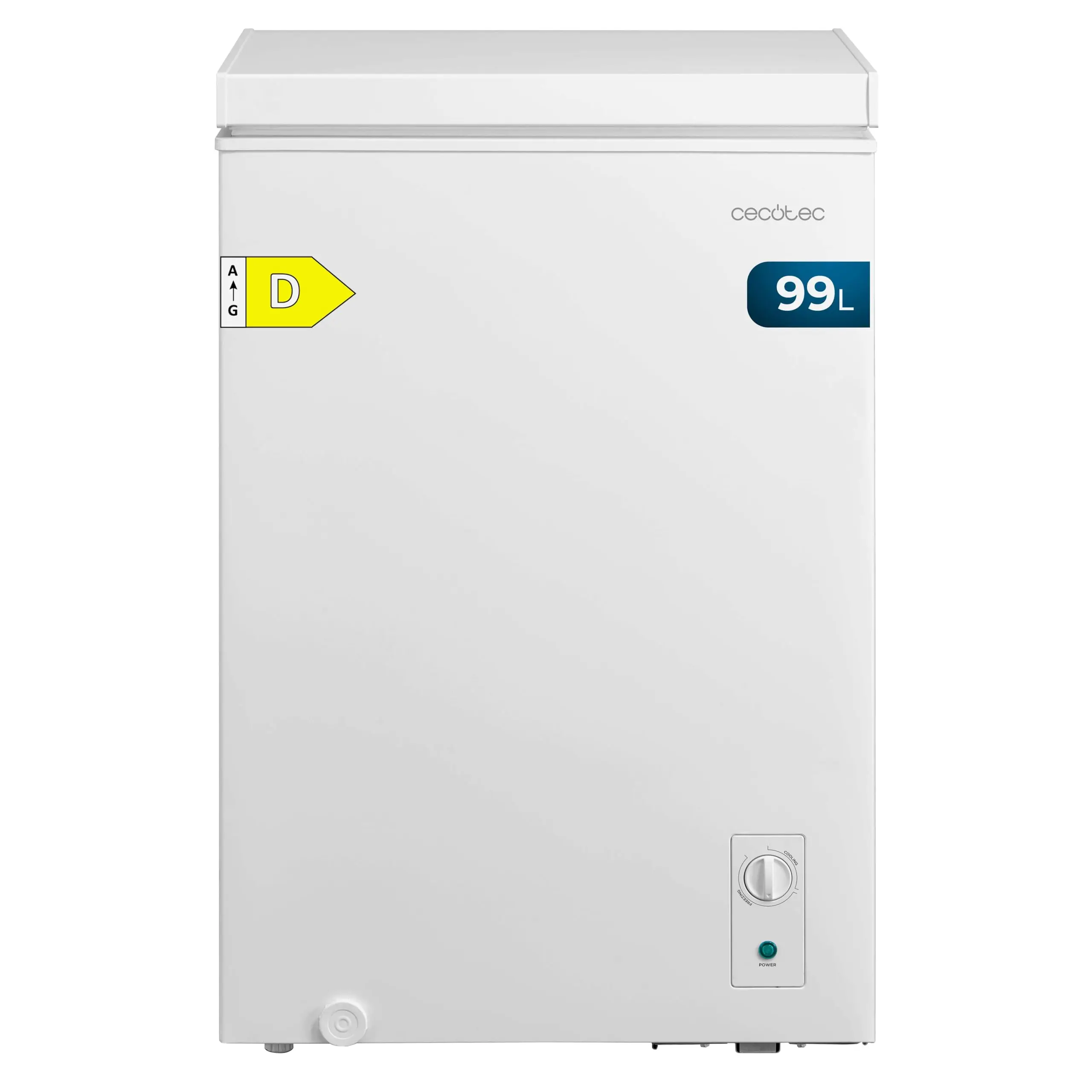 Congelador Horizontal Cecotec 99L Bolero CoolMarket Chest 99M Blanco D. Cesta con Asas, Control Mecánico LED, UltraContact D-Cool, Doble Función, Puerta ZeroG (80º-30º), Congelación Rápida, Compacto