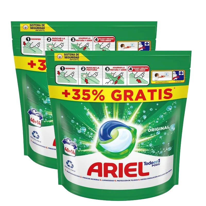 ARIEL Pack All-in-1: 2 bags of detergent with 40 + 14 Pods (Total: 108 washes)-Variable packaging design