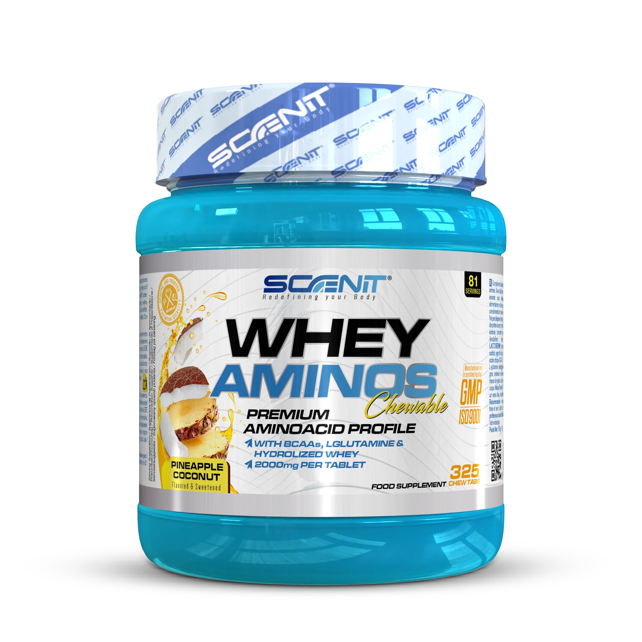 Scenit Whey Aminos - 325 tabletas masticables con sabor - Proteína whey con aminoácidos (creatina, BCAAs, glutamina...), en tabletas masticables con increíble sabor - Aminoácidos masticables - BCAA y Glutamina con Whey Protein