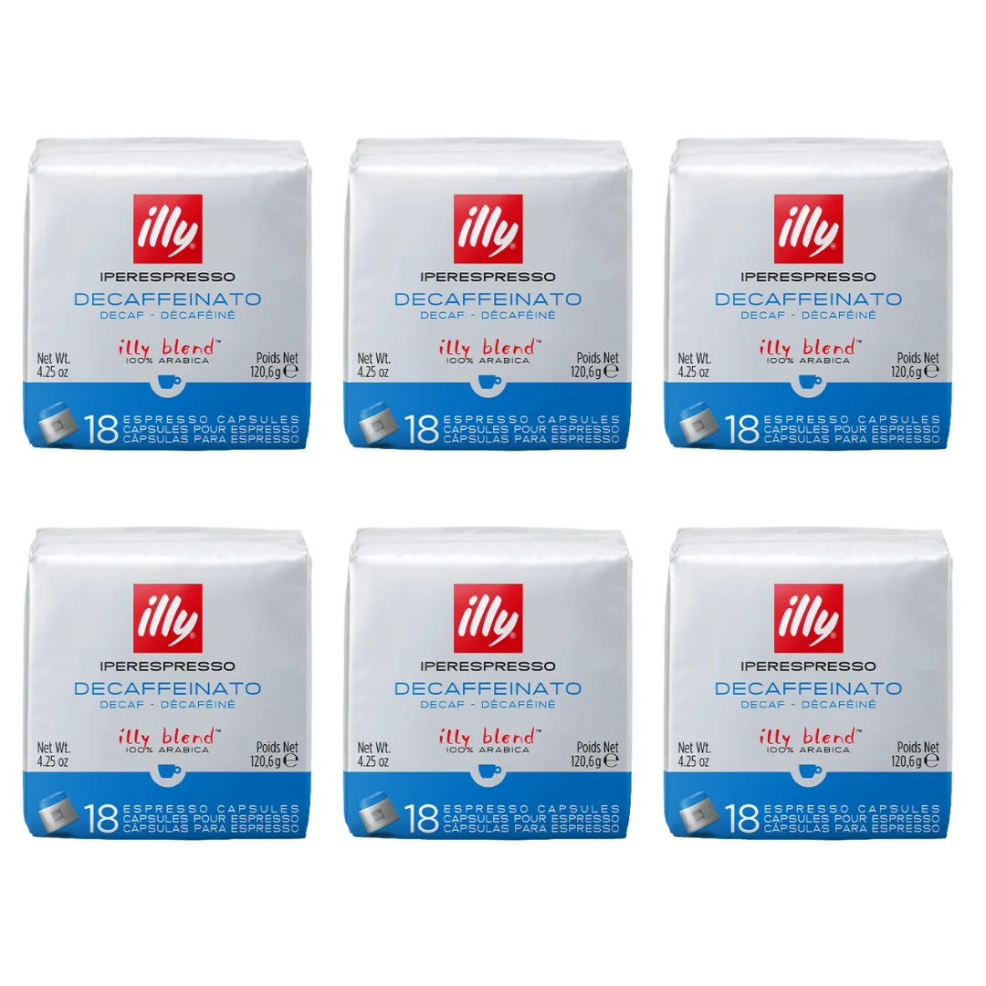 Illy iperespresso roasted decaffeinated coffee capsules, 6 pack of 18 capsules, total 108 capsules - qumir