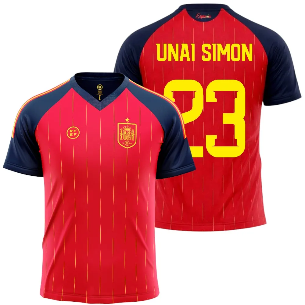 Camiseta selección española Mundial 2026-2028 Replica Oficial | Unai Simón 23 | Roja | Equipación fútbol Adulto | Estilo selección España | Transpirable y cómoda