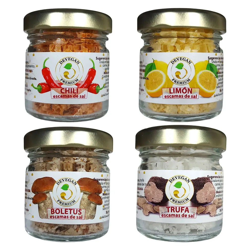 Salt flakes MINI format. Truffle, BOLETUS, CHILI and lemon flavors. 4 PCs