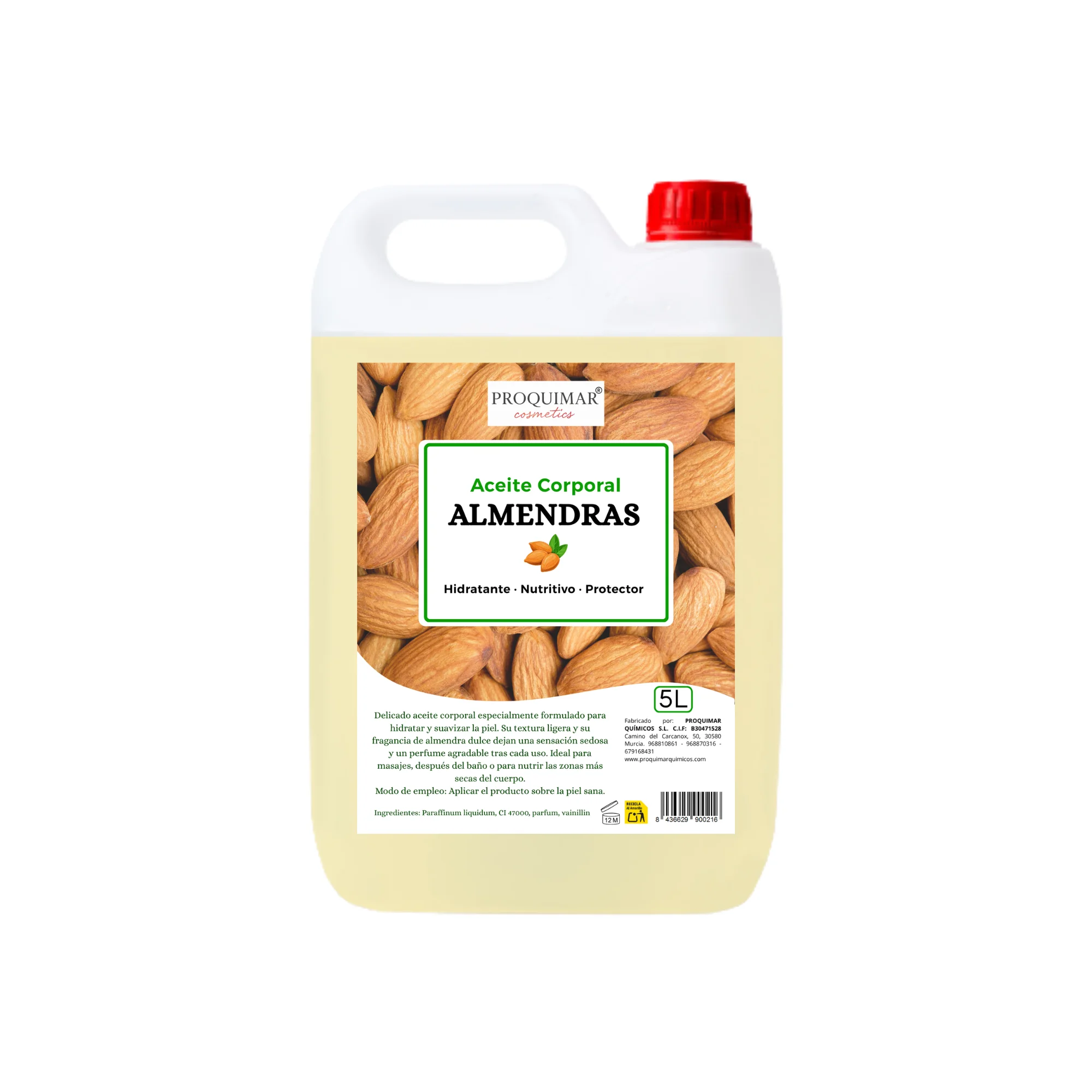 Aceite Corporal Almendras Dulces – 100% Hidratante Corporal, Masajes y Cabello – Formato Profesional 5 Litros – Piel Suave, Nutrición Profunda y Aroma Natural