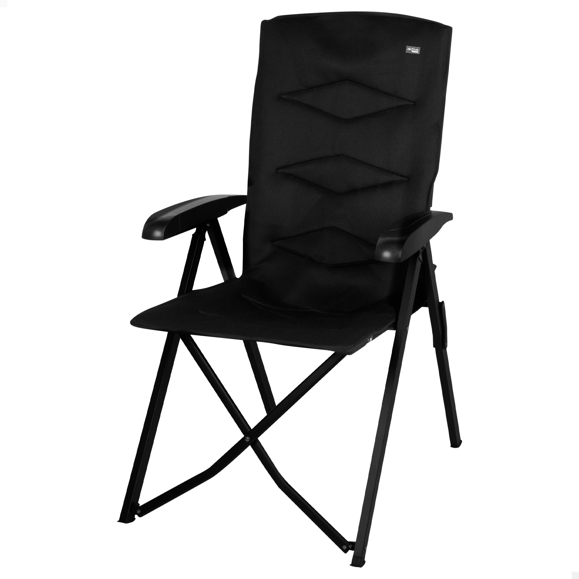 Aktive - Silla plegable acolchada, 49x76x109 cm, color negro, 5 posiciones, topes antideslizantes, tejido poliéster, incluye bolsa de transporte, peso soportado 110 kg, sillas de playa plegables,