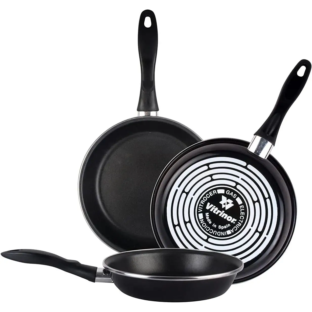Magefesa Black - Juego de 3 sartenes (20/24/28) cm de acero vitrificado exterior color negro. Antiadherente bicapa reforzado, aptas para todo tipo de cocinas, especial inducción. Vitrinor