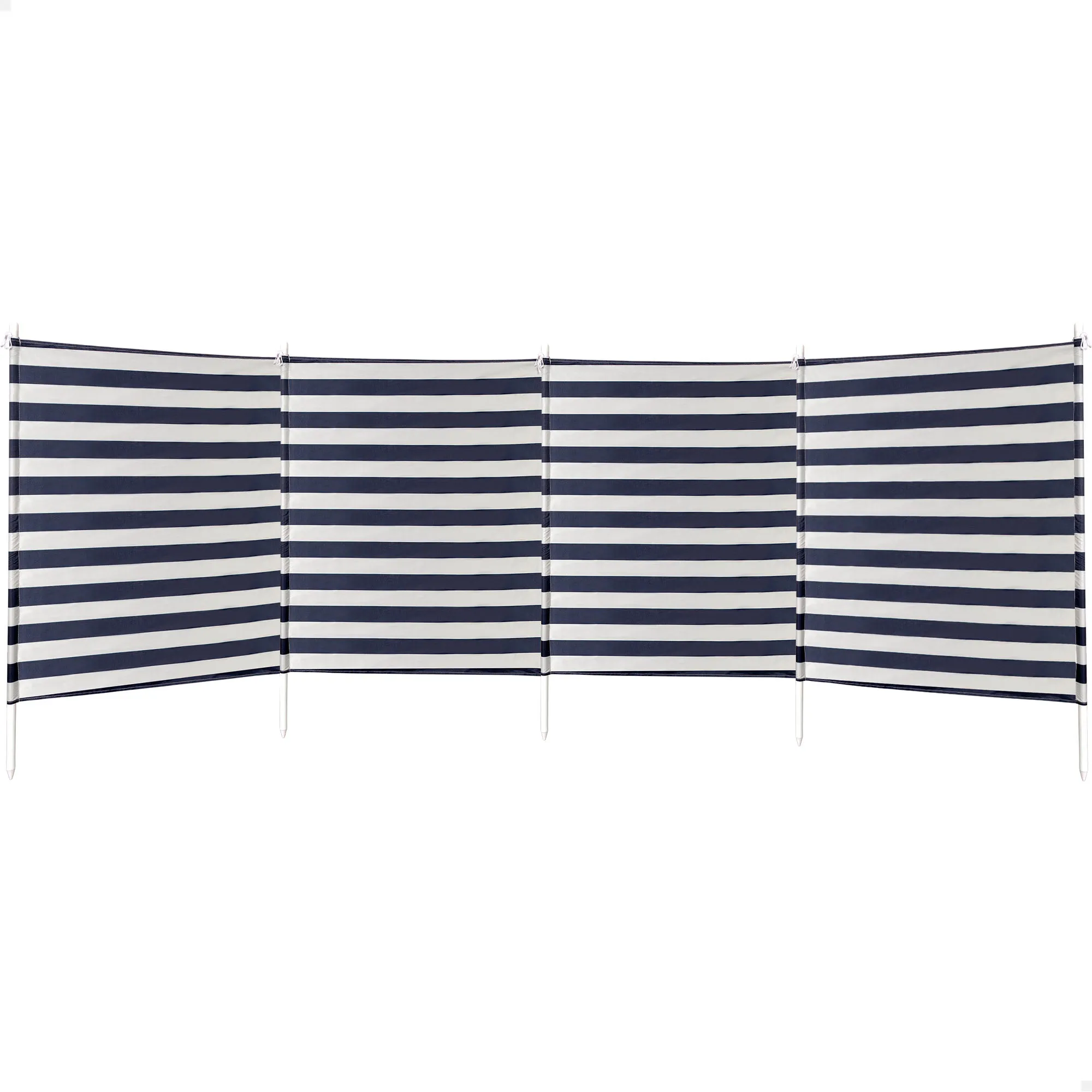 Aktive - Paravientos playa, 320x100 cm, blanco y azul a rayas, Tejido poliéster, varillas aluminio 125 cm, revestimiento plateado, funda de transporte con asa, cortavientos plegable