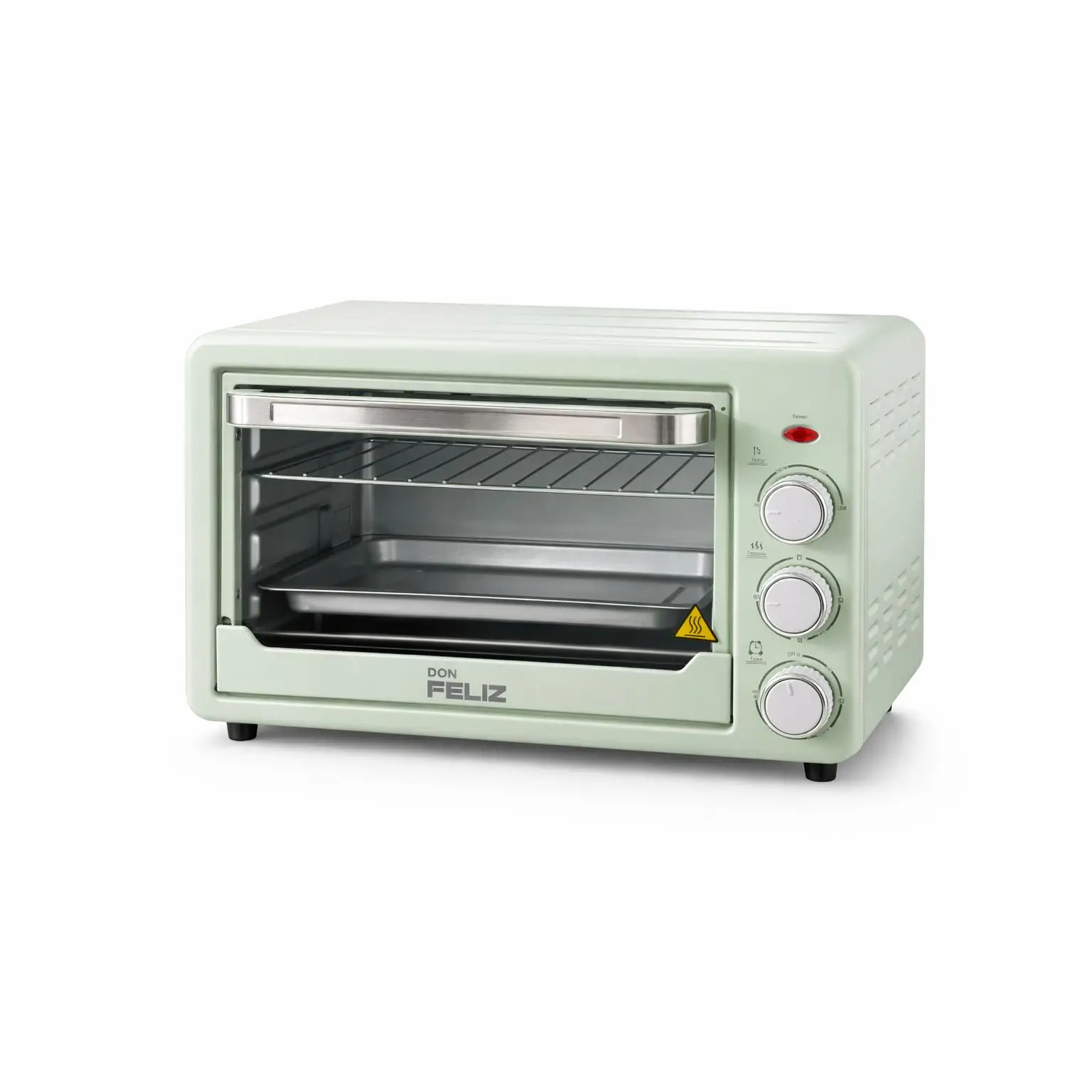 Horno de sobremesa Verde, 22 L, Potecia 1500 W, Hasta 250ºC, 3 modos de calor: grill, calor base, y combinada, Puerta cristal, Temporizador 60 min