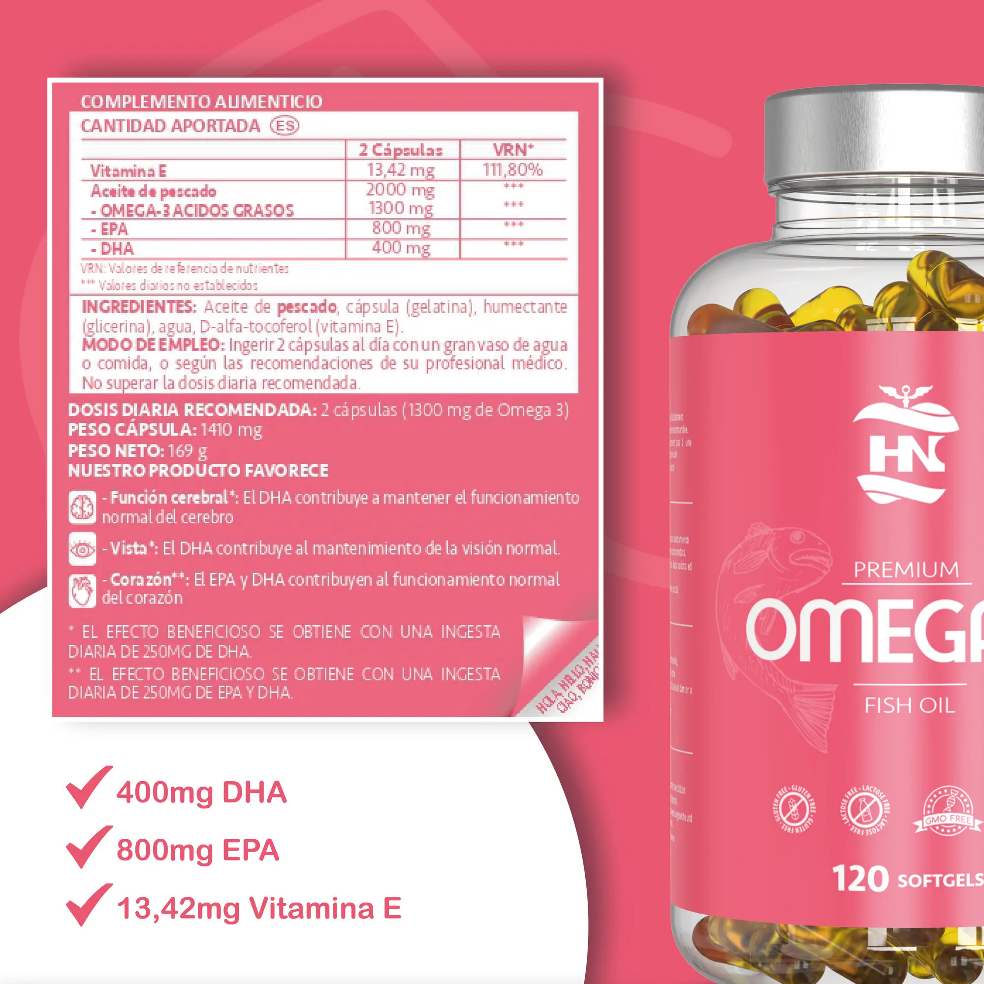HN - Healthy Nutrition - Pack Omega 3 & Vitamin D3-Bone System-Omega 3 Capsules 2000 mg Fish Oil Base Omega3-120 White Pearls of Fatty Acids Omega 3 800mg EPA - 400mg DHA 1000mg - 365 Vitamin D3 K2 Capsules-Vitamin D (5000) #7