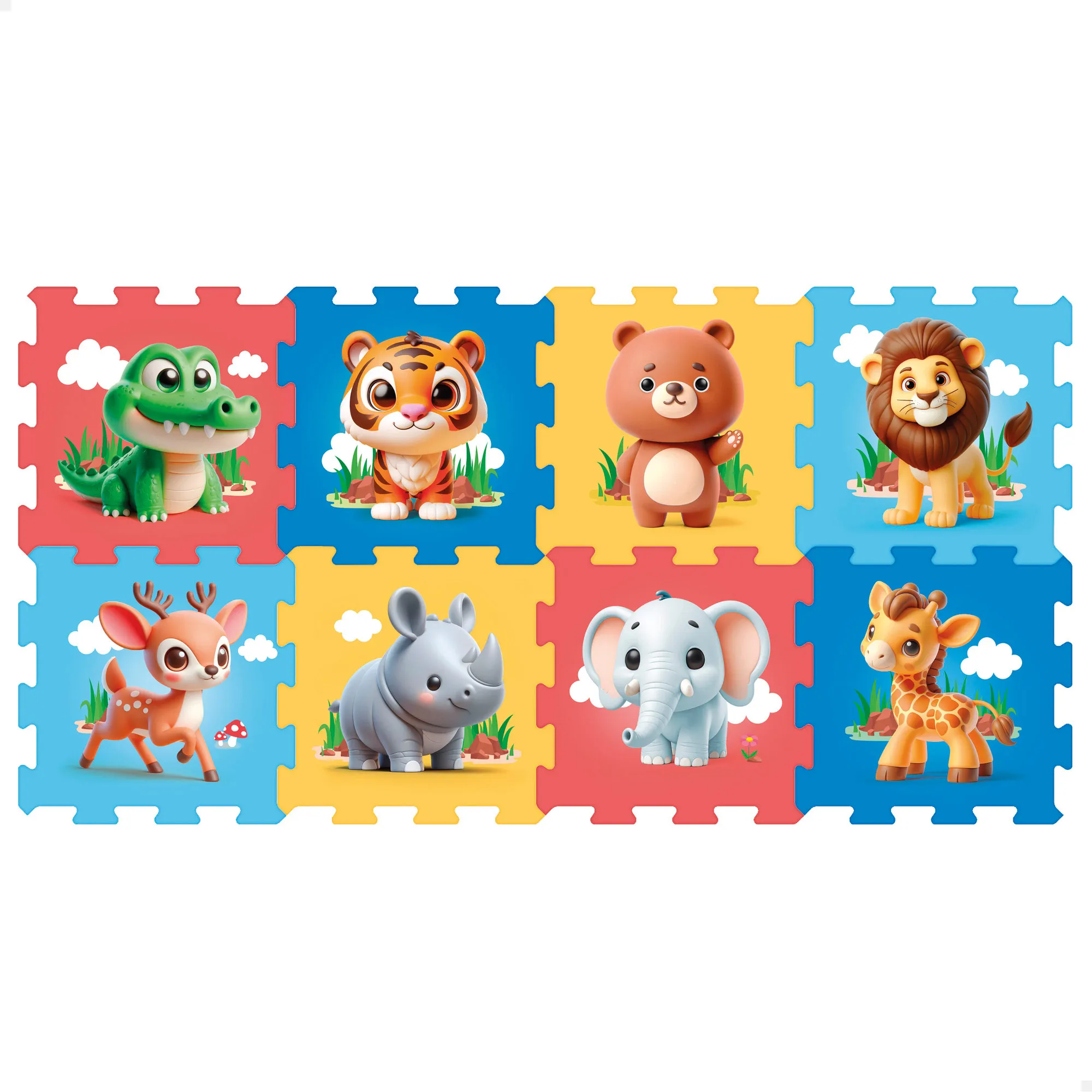 COLORBABY C'Baby - Alfombra puzzle bebé, 8 piezas de 30x30cm, suelo de animales, no tóxica, alfombra de gateo, tapete acolchado bebés, gomaeva infantil, manta de juegos acolchada, rompecabezas de goma