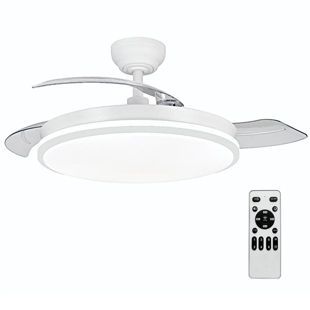 Ventilador de Techo iotostark con Luz LED Retráctil 106cm, 3 Aspas, Potencia Total 72W, Sin APP, con Mando a Distancia, Temporizador, 6 Velocidades, 3 Temperaturas de Luz, Función Verano-Invierno,