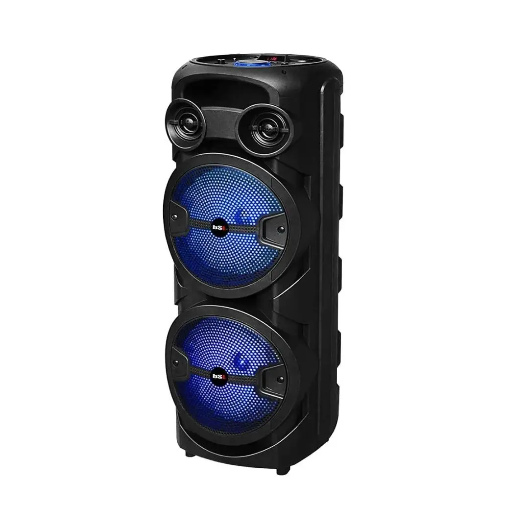 RGB lighting BSL-S60 Bluetooth Speaker 2 8 inch speakers 2x15W RMS 4 hour battery life Karaoke function with microphone included FM Radio USB TF