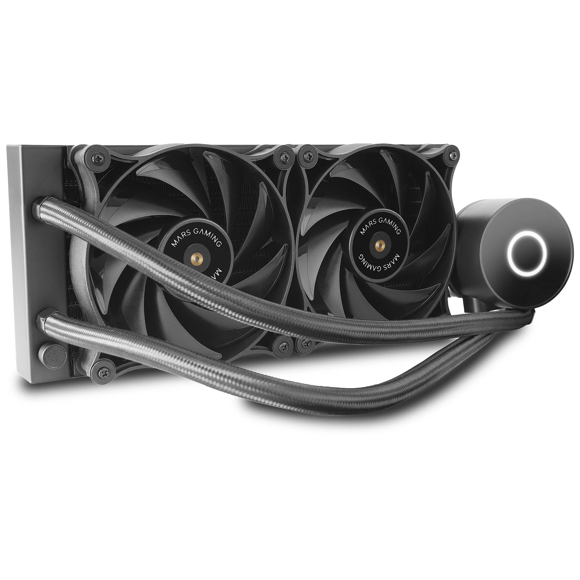 Mars Gaming ML-PRO240, Refrigeración Líquida CPU Profesional, TDP 450W, 2 Ventiladores FDB Ultra-silenciosos, Bomba Opti-Chamber con Anillo de Iluminación Blanco, Multisocket Universal, Kit