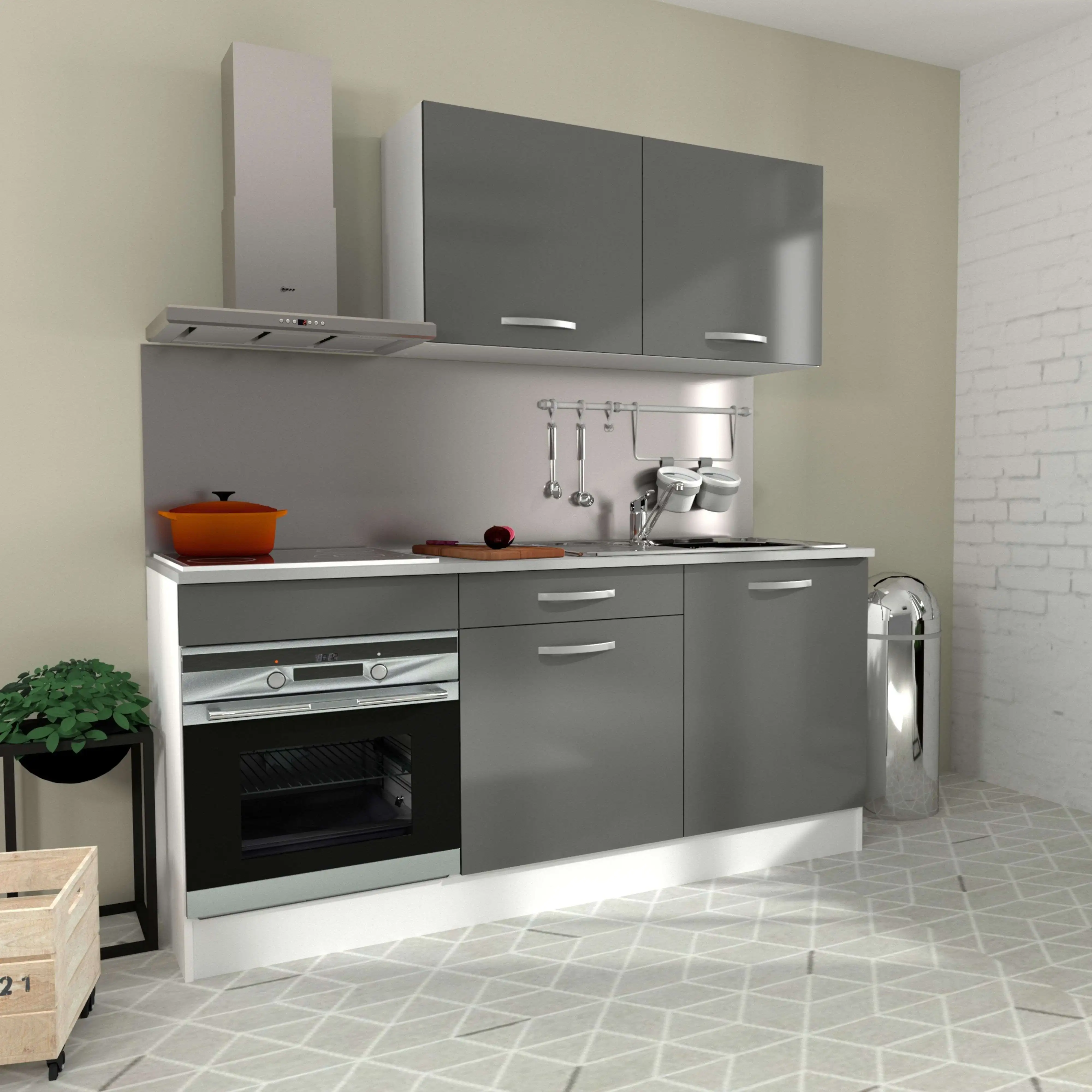 Miroytengo Cocina Modular Block Eko Color Blanco Y Gris 180 cm
