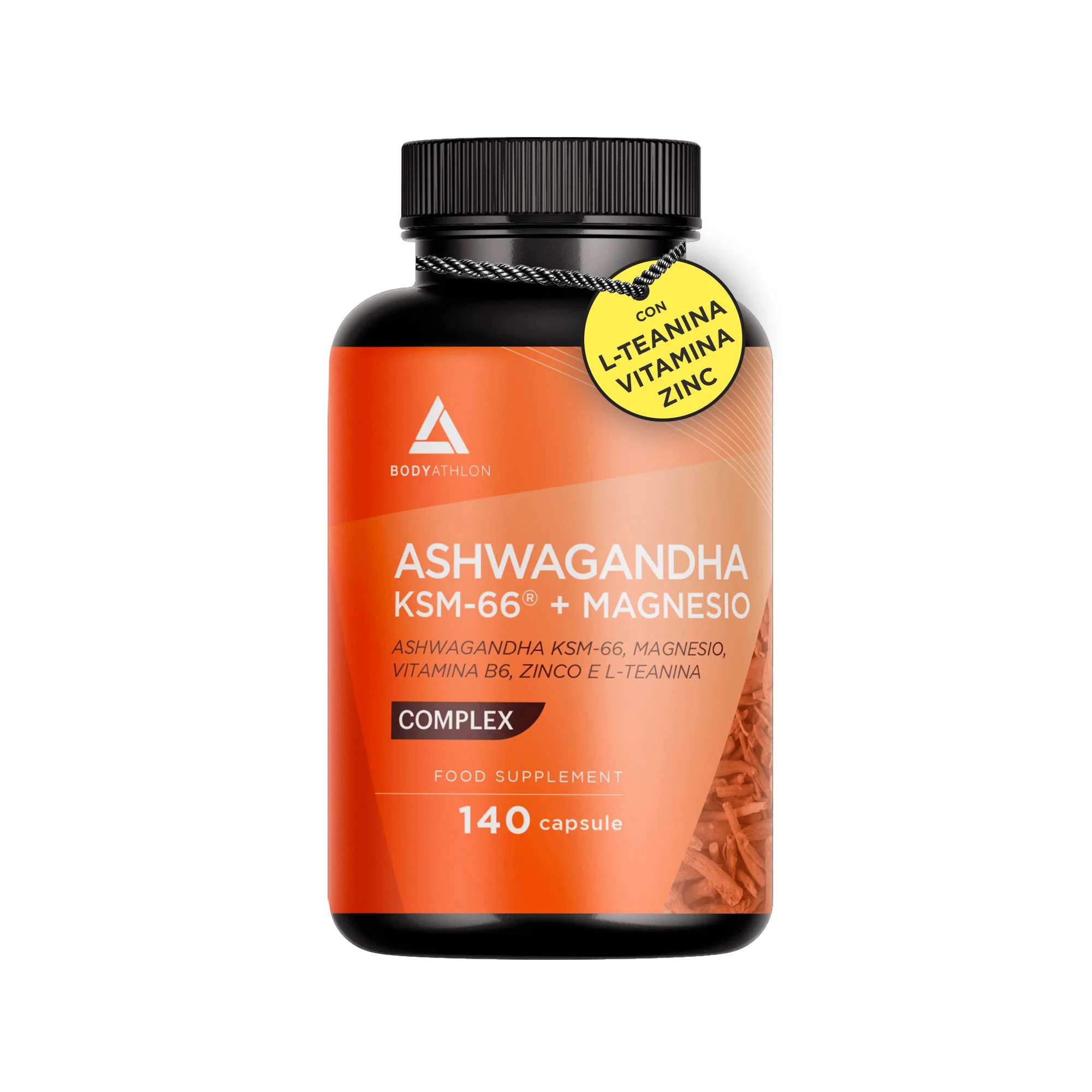 Ashwagandha KSM66 + Magnesio Bisglicinato + L-Teanina  |100% Raíz+ 5% Withanolidos+ Vitamina B6+ Zinc - Vegano- Sin Gluten - Bodyathlon