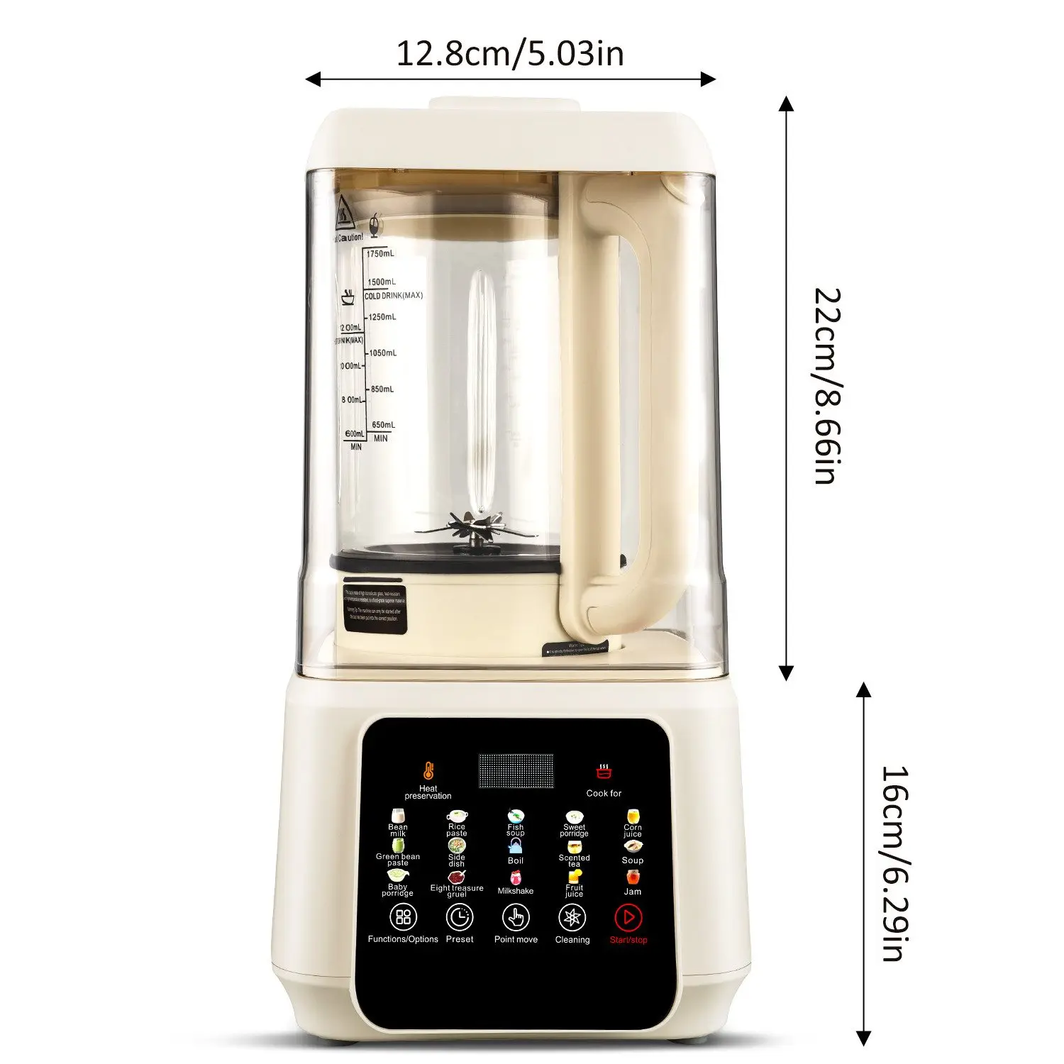 Batidora de Vaso 1,75L Multifuncional, Máquina de Leche Vegetal y de Soja, 15 Programas Fríos y Calientes, apa Antiruido de Vidrio, Temporizador 24h, Licuadora multiuso para leche vegetal, batidos,