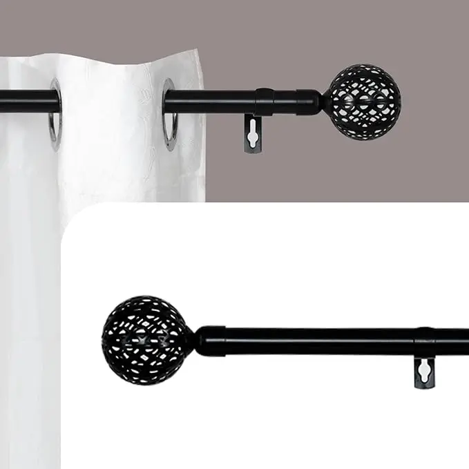 OsoNube - Barra Cortina Blanca Extensible 19mm - Barra Cortinas fina para Salón Dormitorio - Palos Cortinas Delgado Bola de red