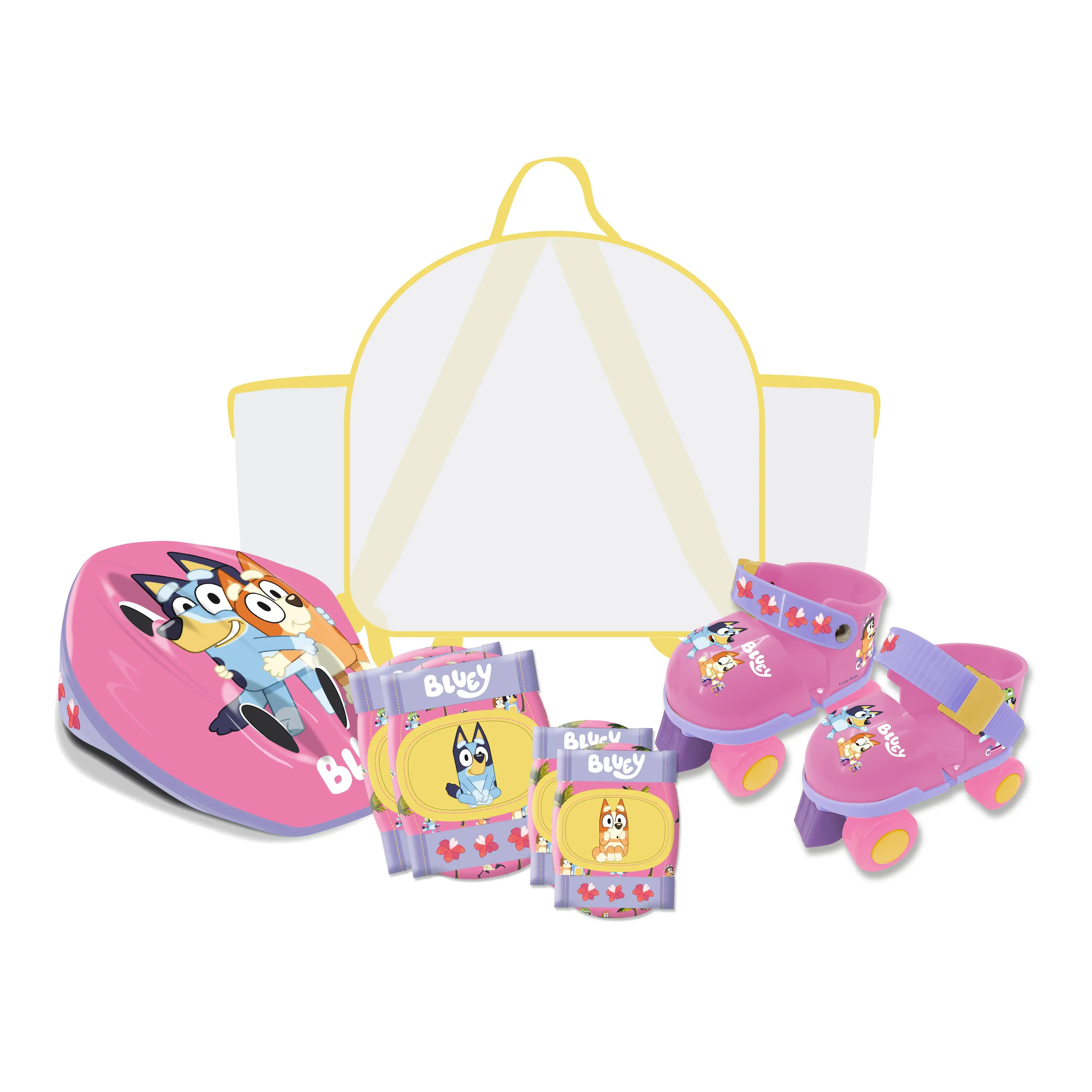 Mochila de Rollers, Casco y Protecciones, con diseños exclusivos de Bluey Pink (4618) Incluye los rollers, el casco y protecciones para rodillas y codos. Set para principiantes. Calidad al mejor