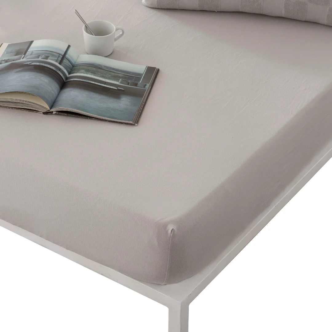 NATURALS - Sábana Bajera Ajustable Lisa Gris Claro - Algodón Tejido Jacquard de Alta Calidad Extra Suave - Altura Colchón hasta 30 cm - Cama 90/105/135/150/180 - ELB