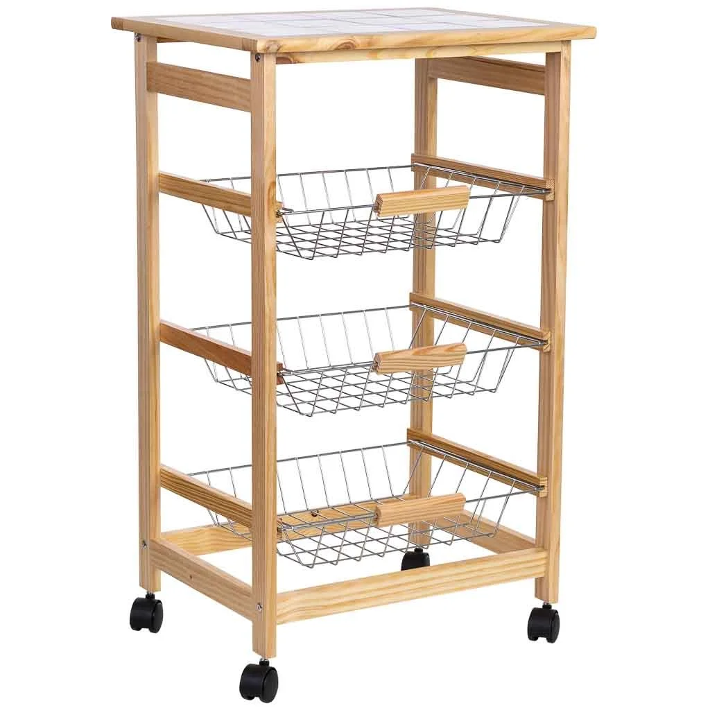 Wonderlust Deco - Carro de cocina de madera47x37x79h cm marrón claro Marrón claro 47x37x79h cm