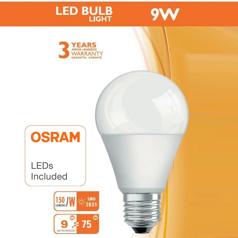 FACTORLED LED bulbs 9W OSRAM E27 A60 PACK 10 PCs 1080 LM high brightness white light 2700K - 4000K- 6000K