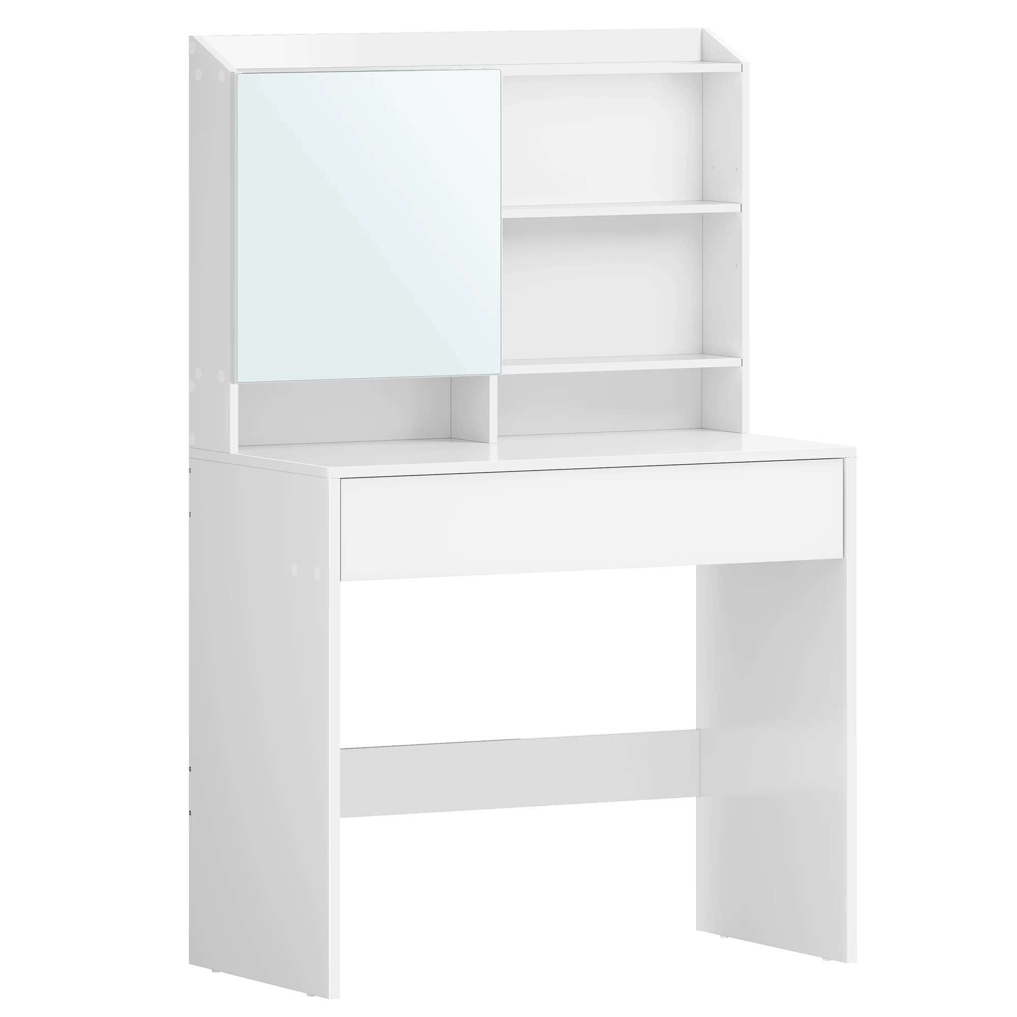 VASAGLE Tavolo da Trucco con Specchio, Tavolo da Trucco con Armadietto e Cassetto con Specchio, Ripiani Regolabili, Stile Moderno, 70 x 40 x 136 cm, Bianco