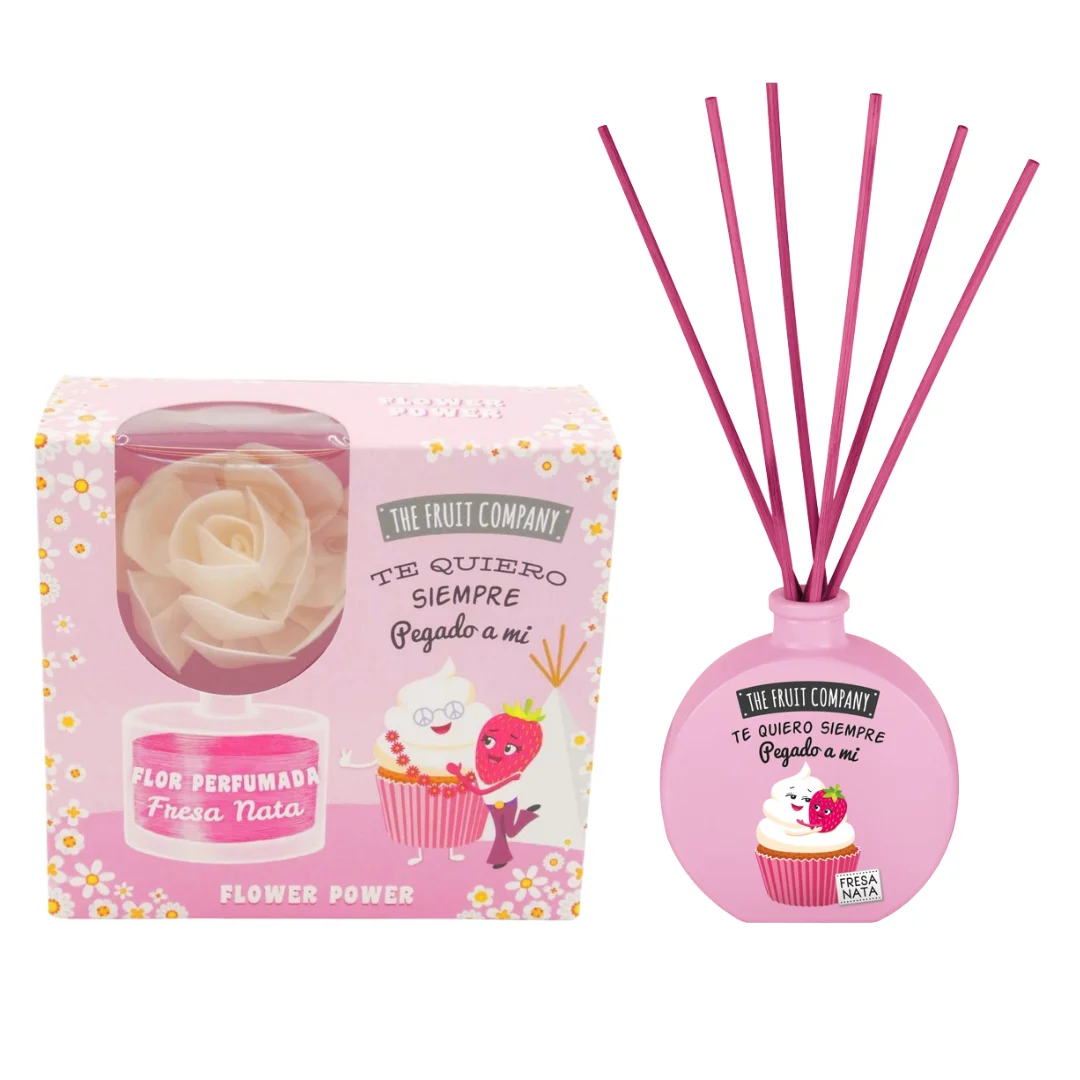 2 ambientadores con aroma a fresa y nata de la empresa frutera - incluye difusor y mikado. Aroma intenso e irresistible. decorativo y duradero. hecho en españa.