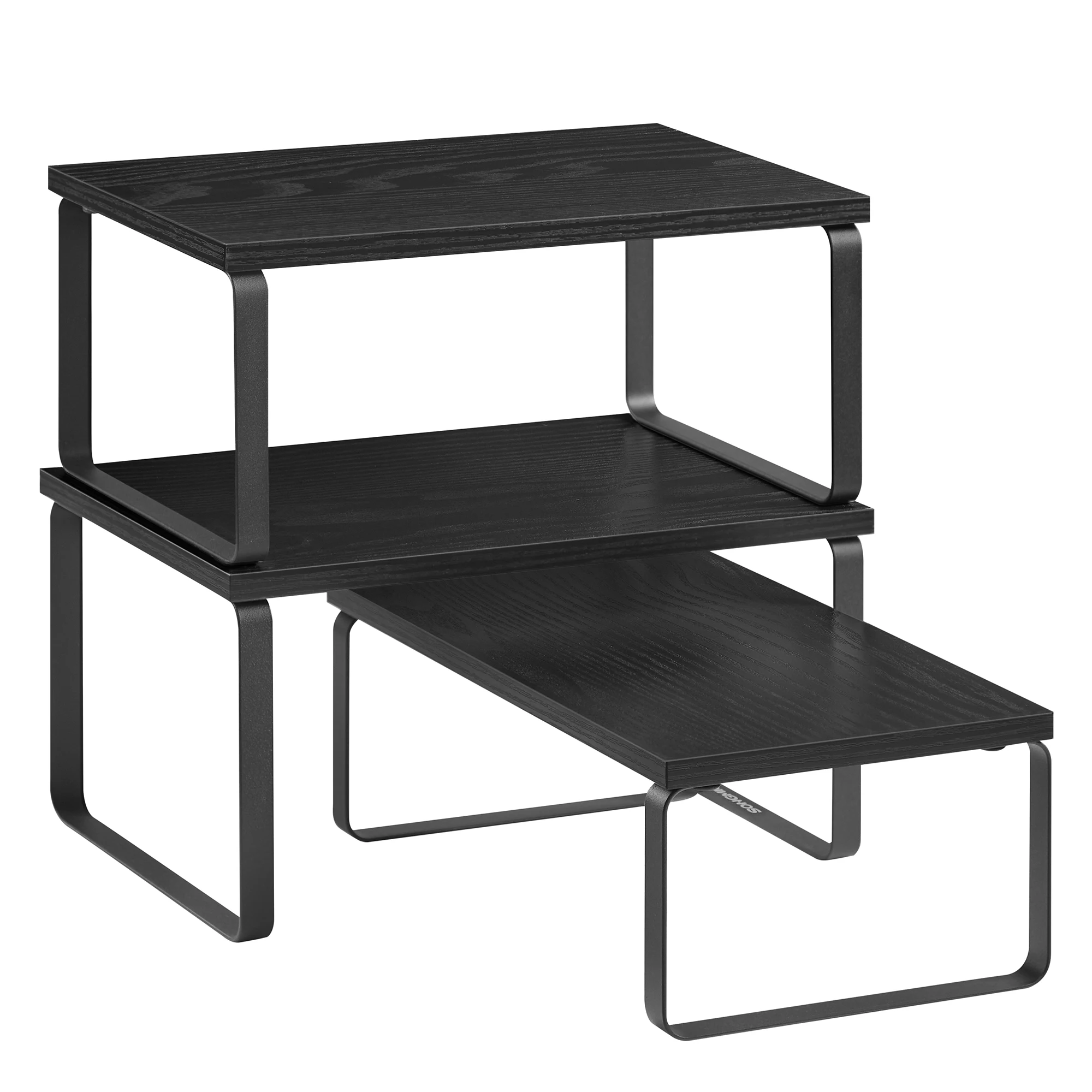 SONGMICS Estante para Especias, Juego de 3, Organizador de Armario, Apilables, Especieros Extensibles, Metal y Madera de Ingeniería, Gris Antracita y Negro Mate/Marrón Rústico y Negro Mate/Blanco Nieve y Blanco Mate