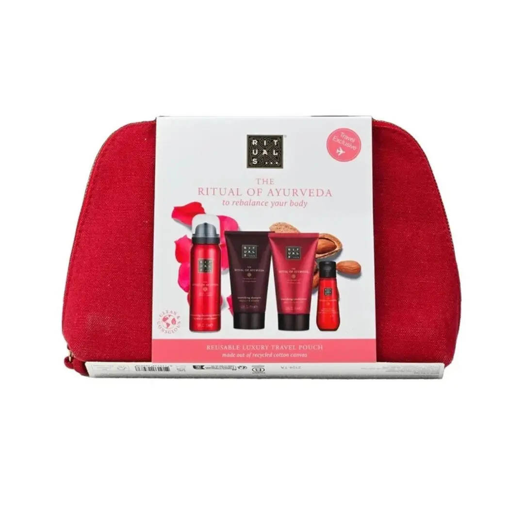 Rituals - the ritual of ayurveda - travel set with shampoo 70 ml. + conditioner 70 ml. + shower gel 50 ml. + dry oil body and hair. With reusable toiletry bag included.