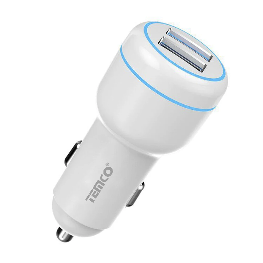 TEMCO  Cargador de Coche con 2 USB con O sin Cable Lighiting, Quick Charge 3.0 5A Compatible con Samsung (AFC), Oppo, Oneplus (VOOC). Opcional con cable Tipo C AFC, VOOC, Cargador Con luz LED,  Carga
