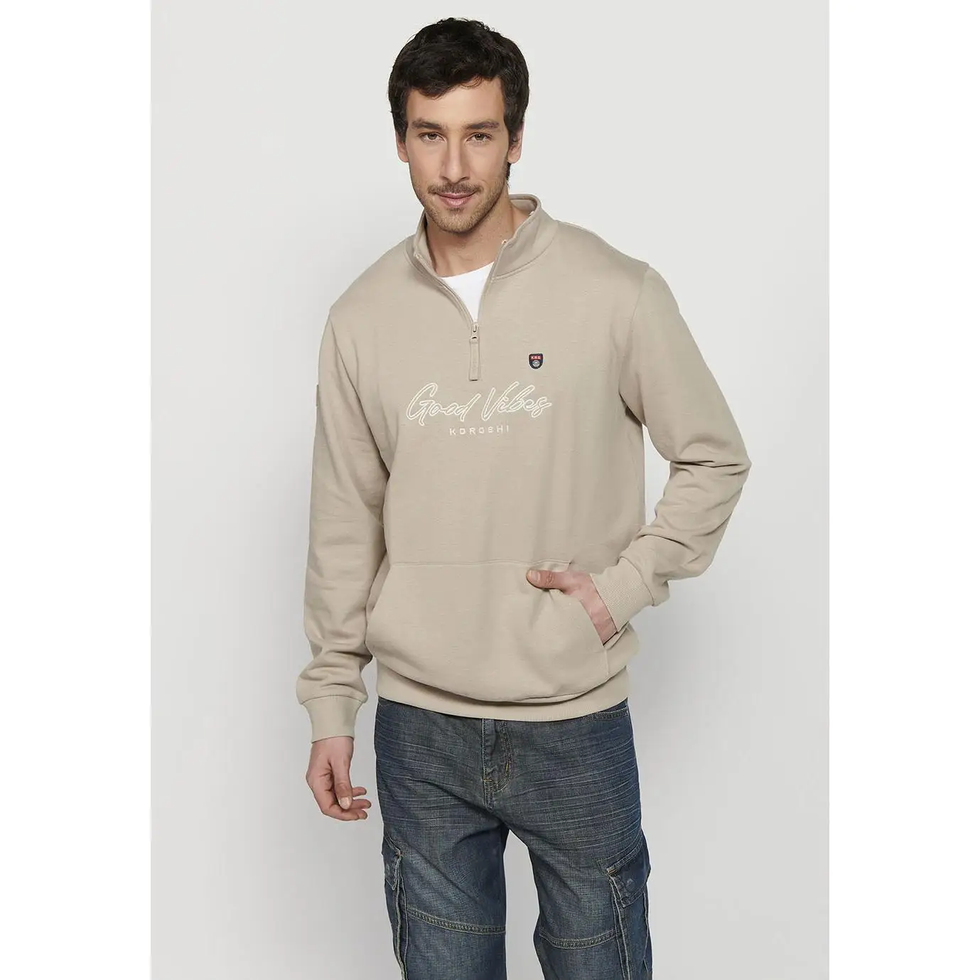 Koroshi Sudadera Hombre cuello alto con media cremallera – Koroshi Piedra
