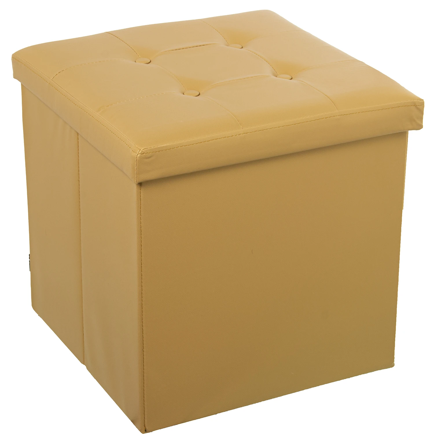 Puf plegable polipiel dorado almacenaje 45x45x45cm