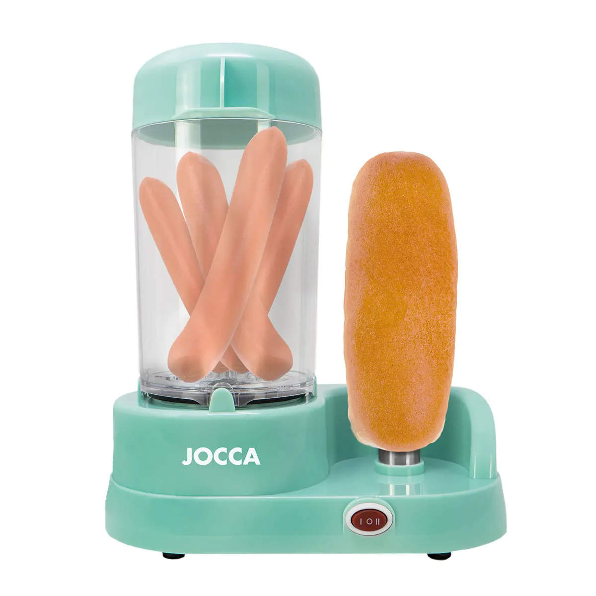 Máquina de perritos calientes Jocca Turquesa - Cocina al vapor multifuncional para cocinar salchichas, huevos o verduras con pincho para pan y 350W de potencia. Moderna, práctica, compacta, elegante,