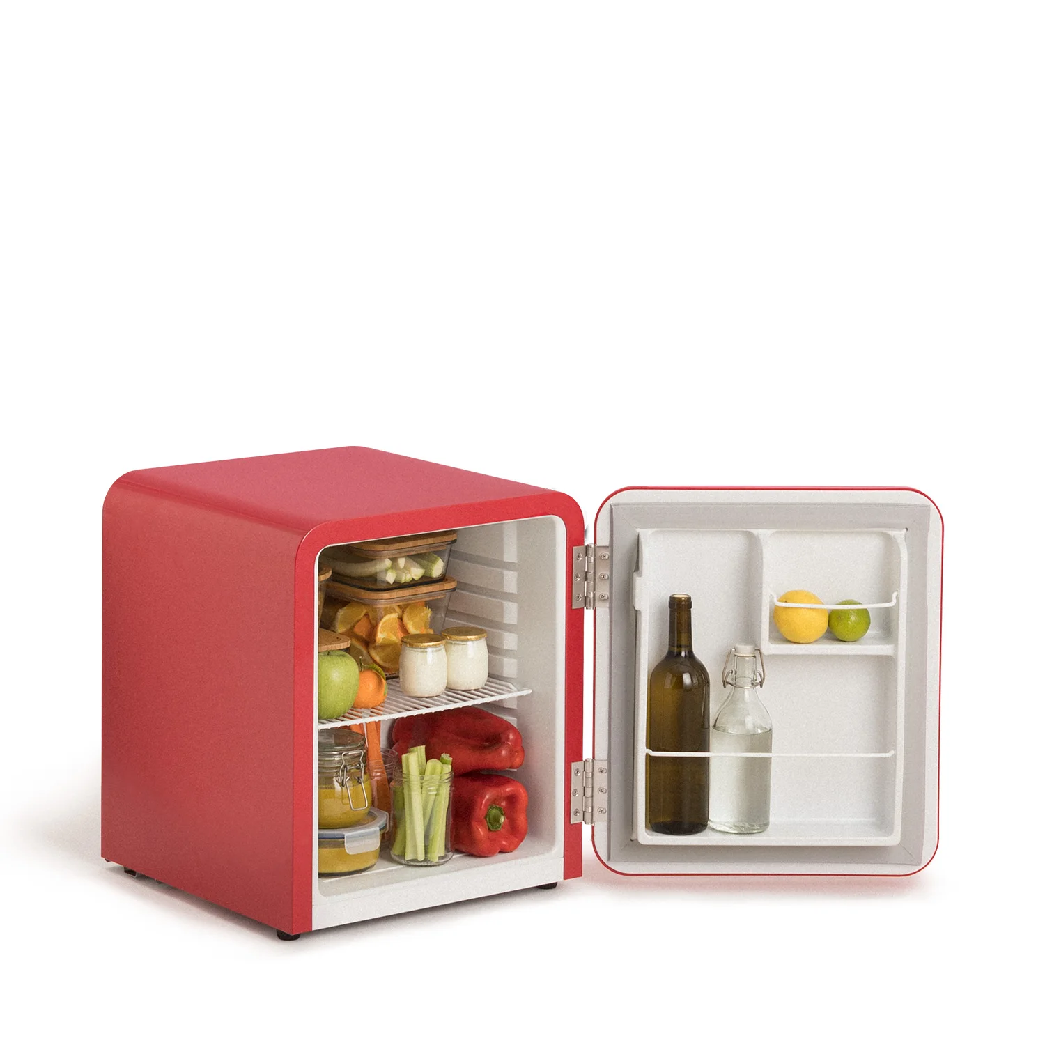 CREATE - RETRO FRIDGE 48L BLACK - Stylish mini refrigerator with a capacity of 48L, adjustable shelves, and low noise at 39dB, perfect for small spaces and enhancing your vintage kitchen decor.