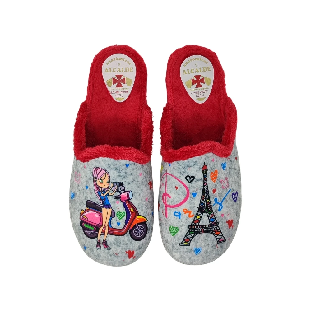 Eva Zorteon - Zapatillas de casa semiabiertas de París. Marca ALCALDE.