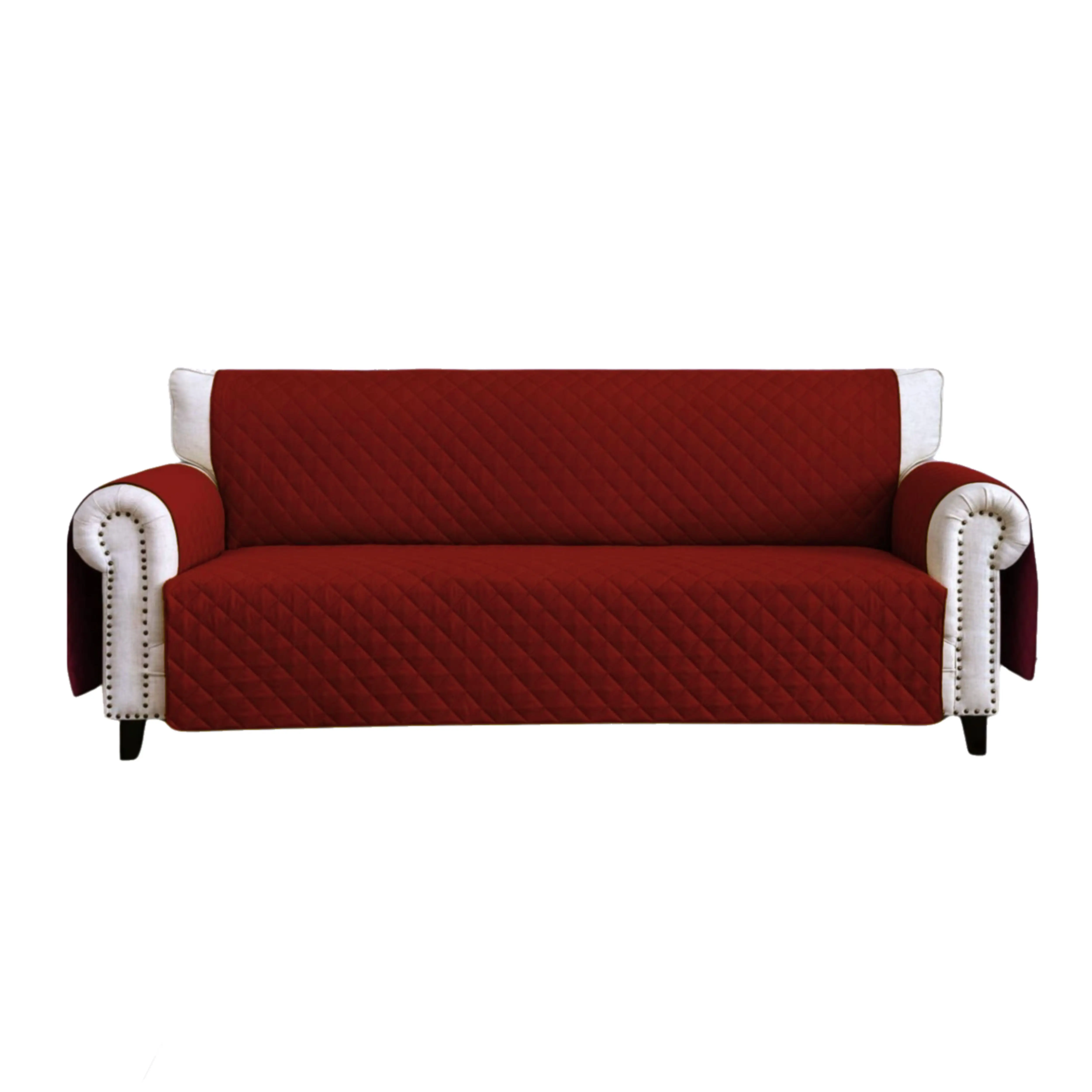 Fundas De Sofá Rojo-Beige, Microfibra, Reversible, Bolsillo Lateral, Opción De Una o Varias Plazas, Marca HMS.