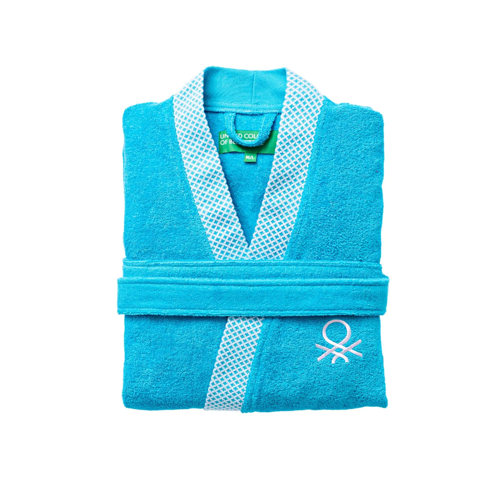 Albornoz m/l 380gsm 100%algodón con ribete jacquard azul summer Benetton
