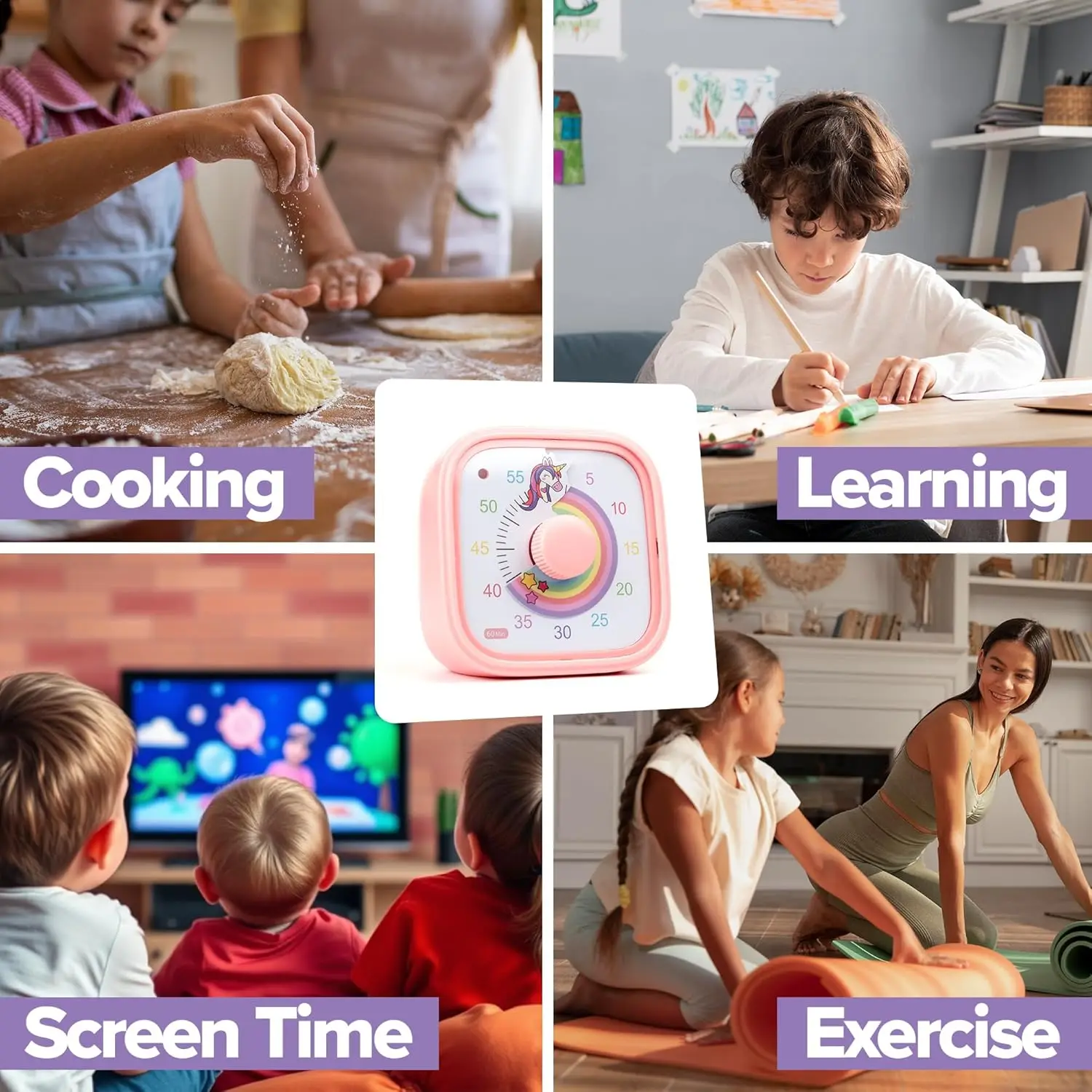 Visual timer for kids – time management tool – 60 minute countdown – encourages concentration and productivity – for school, play, learning and toothbrushing – colorful and fun design (pink) #8