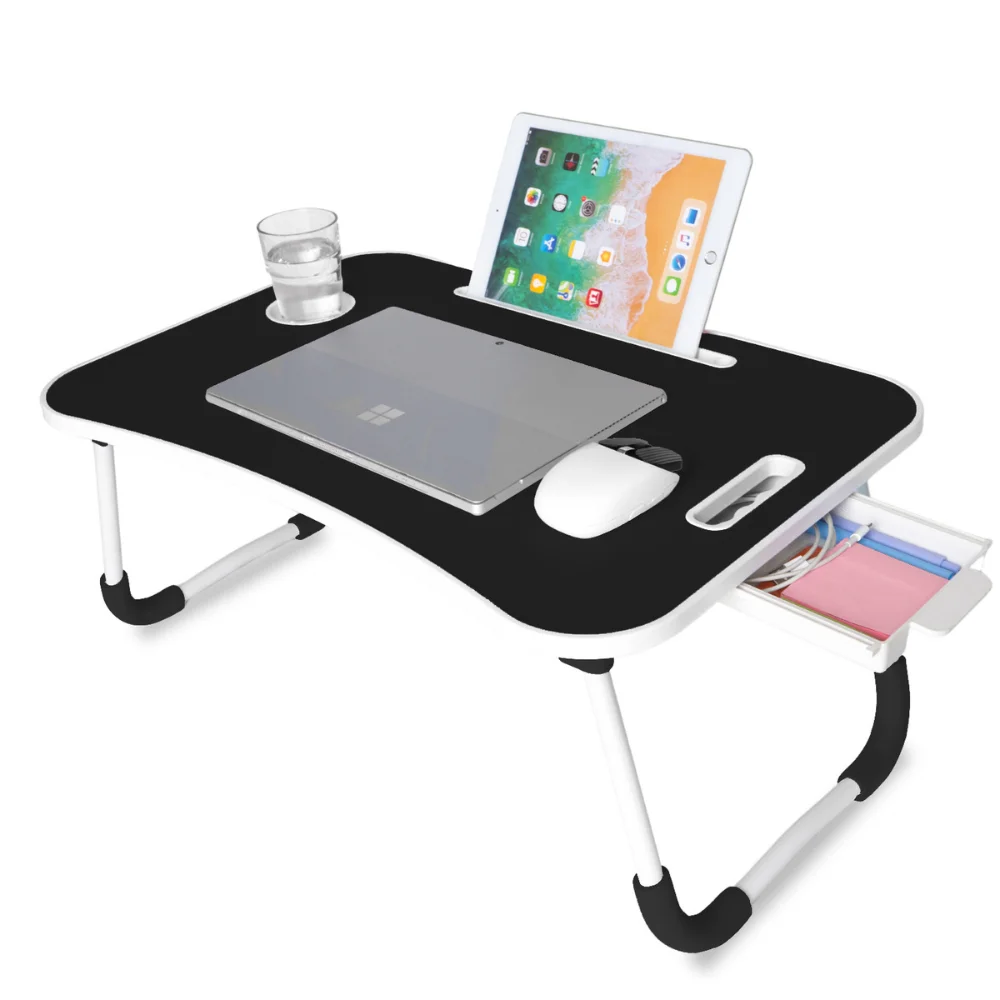 UNYCOS Mesa plegable auxiliar con cajón Ideal para ordenador portátil y libros