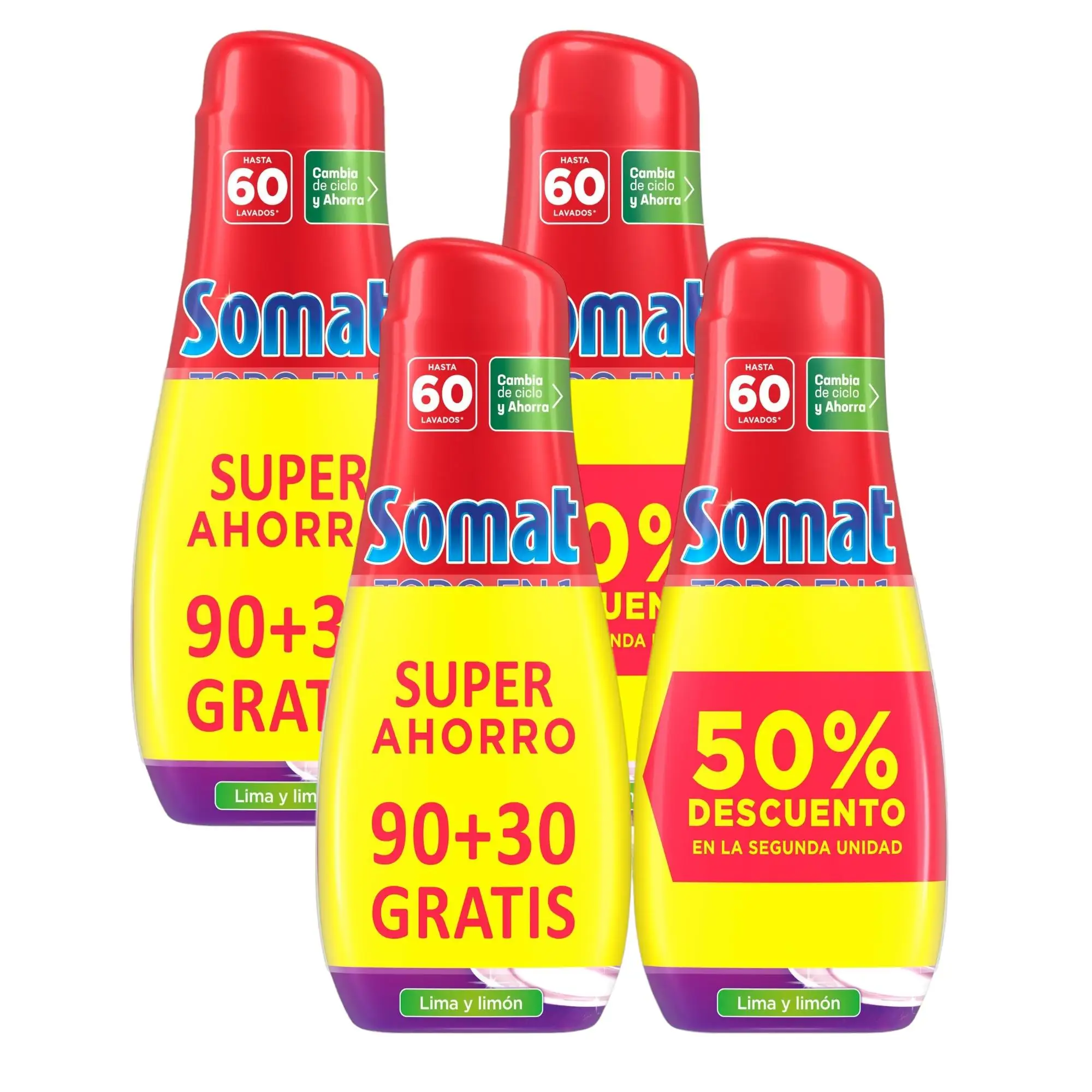 Somat gel lavavajillas Todo en 1 lima limón 4ud 60 dosis - 240 dosis en total