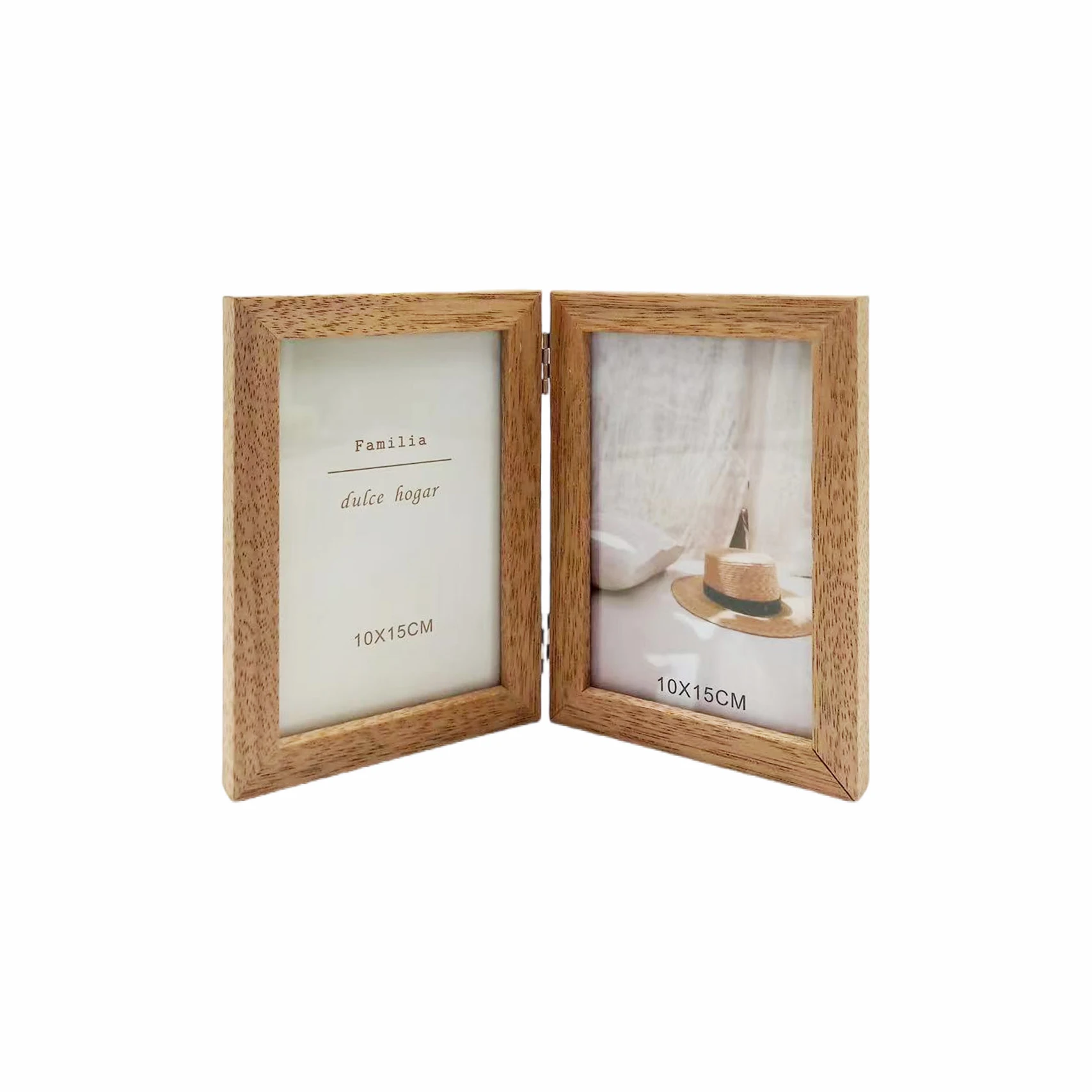 LIN HOME RS24001 Marco de Fotos Doble de Madera Natural, Ajustable, para Fotos de 10x15 cm, Decoración de Hogar