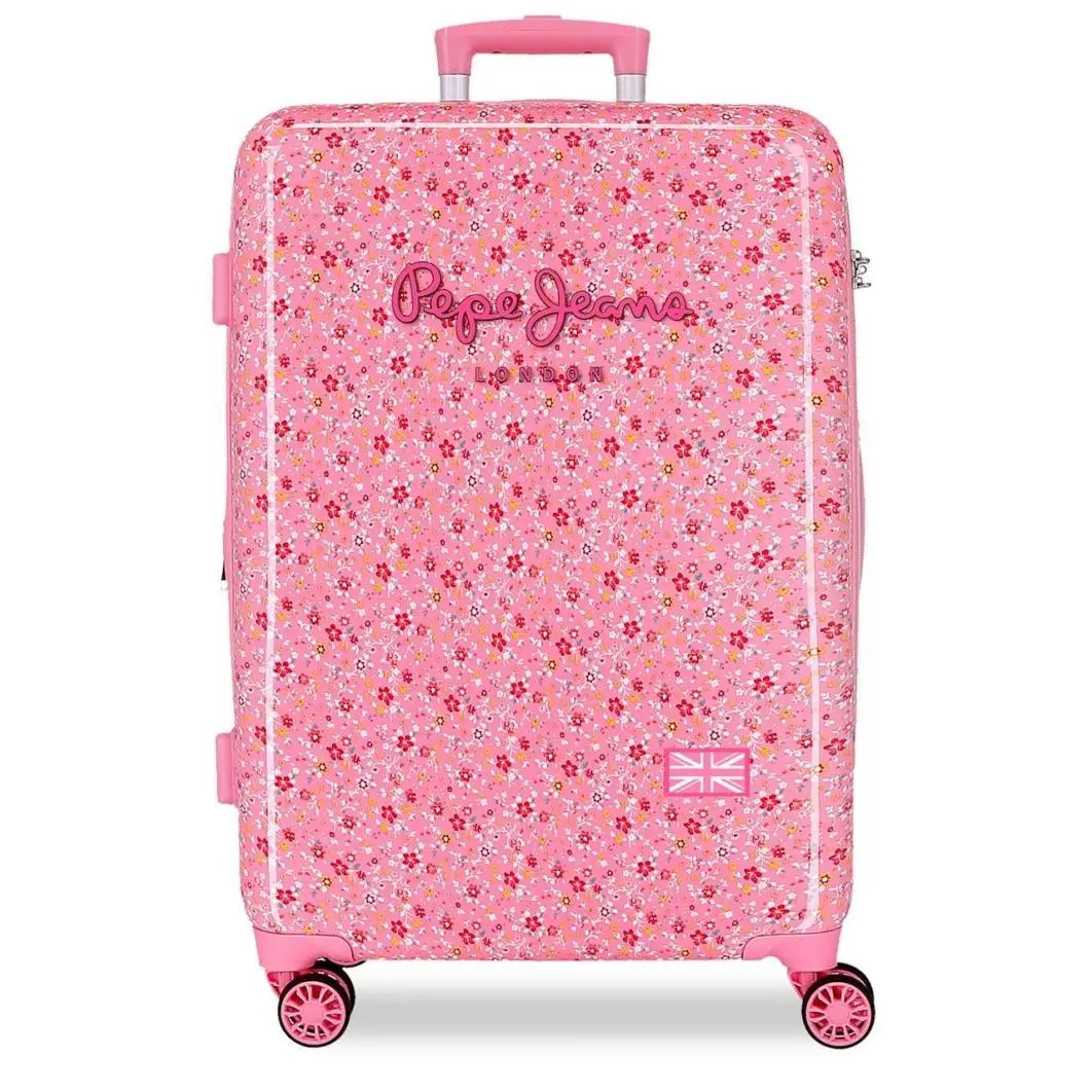Maleta mediana expandible Pepe Jeans Alenka rosa 68x48x26 cm. Dura e impermeable 4 ruedas