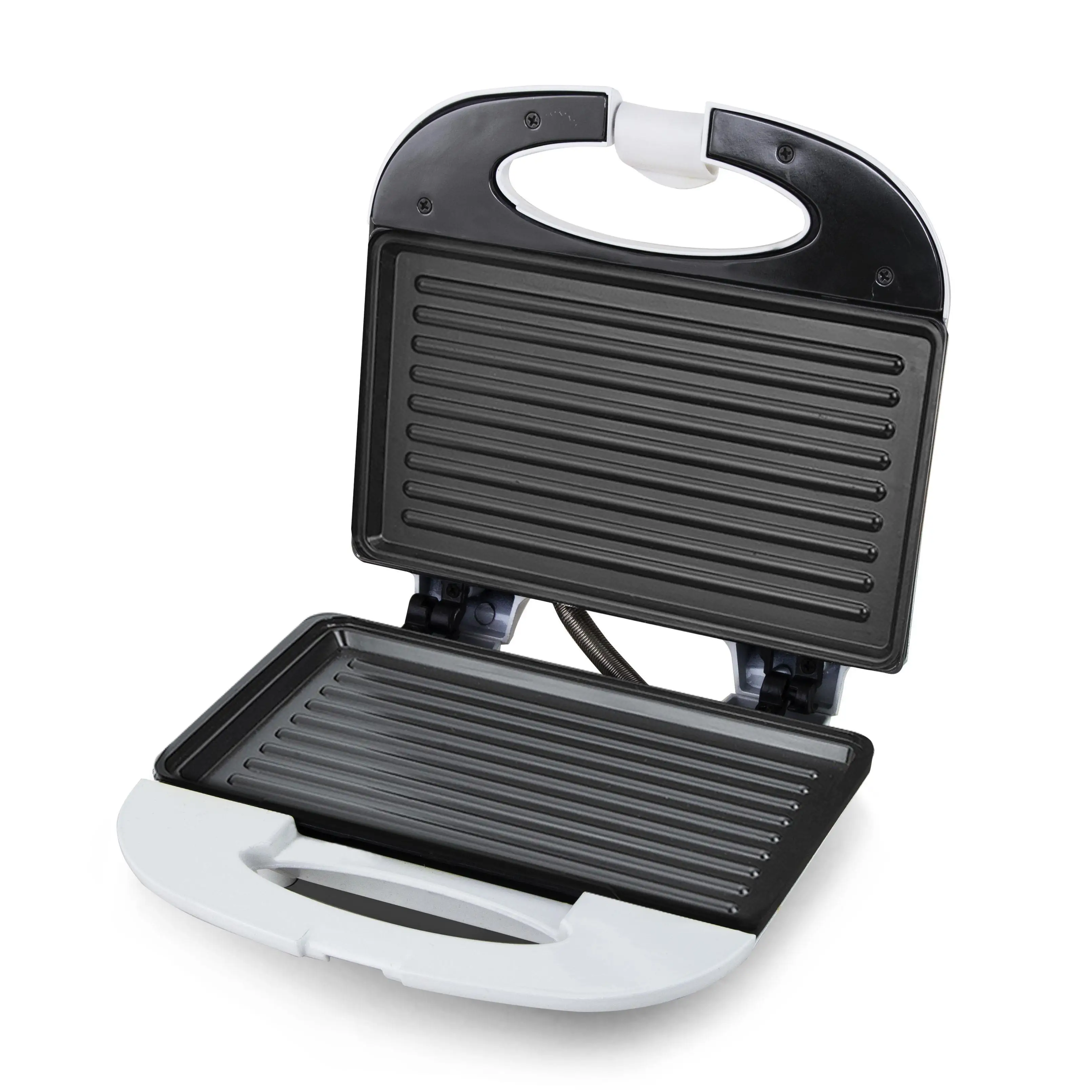 Esperanza TKT004W TITANUM PANINI 700W Sandwich Maker, white, features non-stick plates, easy clean surface, LED indicator, and compact design for convenient vertical storage.