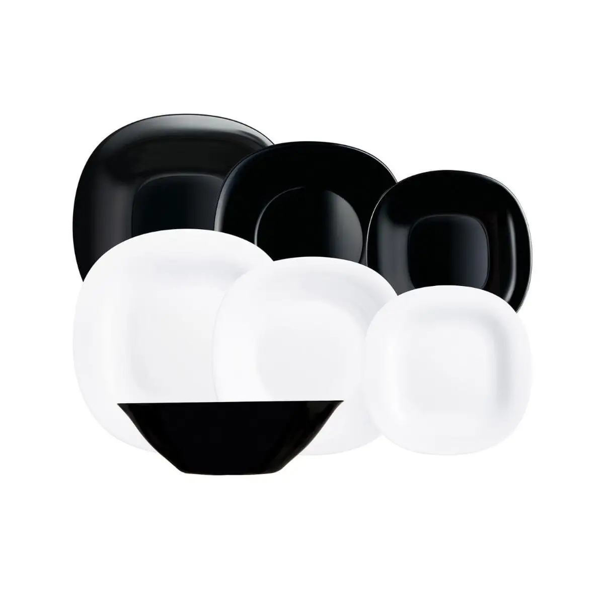 Vajilla Carine N&B Luminarc 19 piezas 6 servicios vidrio opal blanco/negro