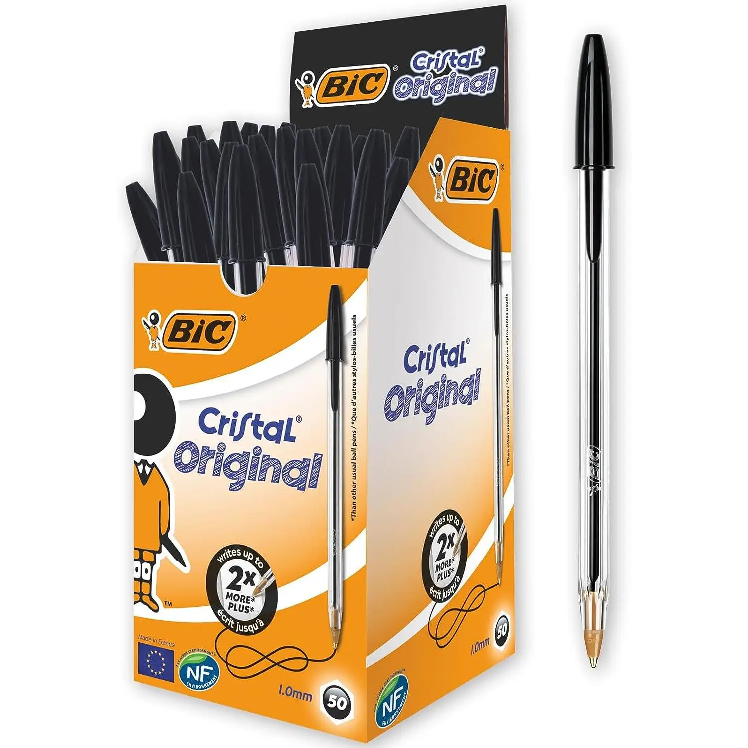Boli BIC Cristal Bolígrafos, Original, Óptimo para material escolar, Azul, Negro, Rojo, Verde, Punta Media (1,0mm), Material Oficina y Papelaria.