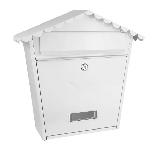 Buzón de correo olena acero galvanizado blanco 37x36x13,5 cm techo antilluvia, cerradura cilíndrica