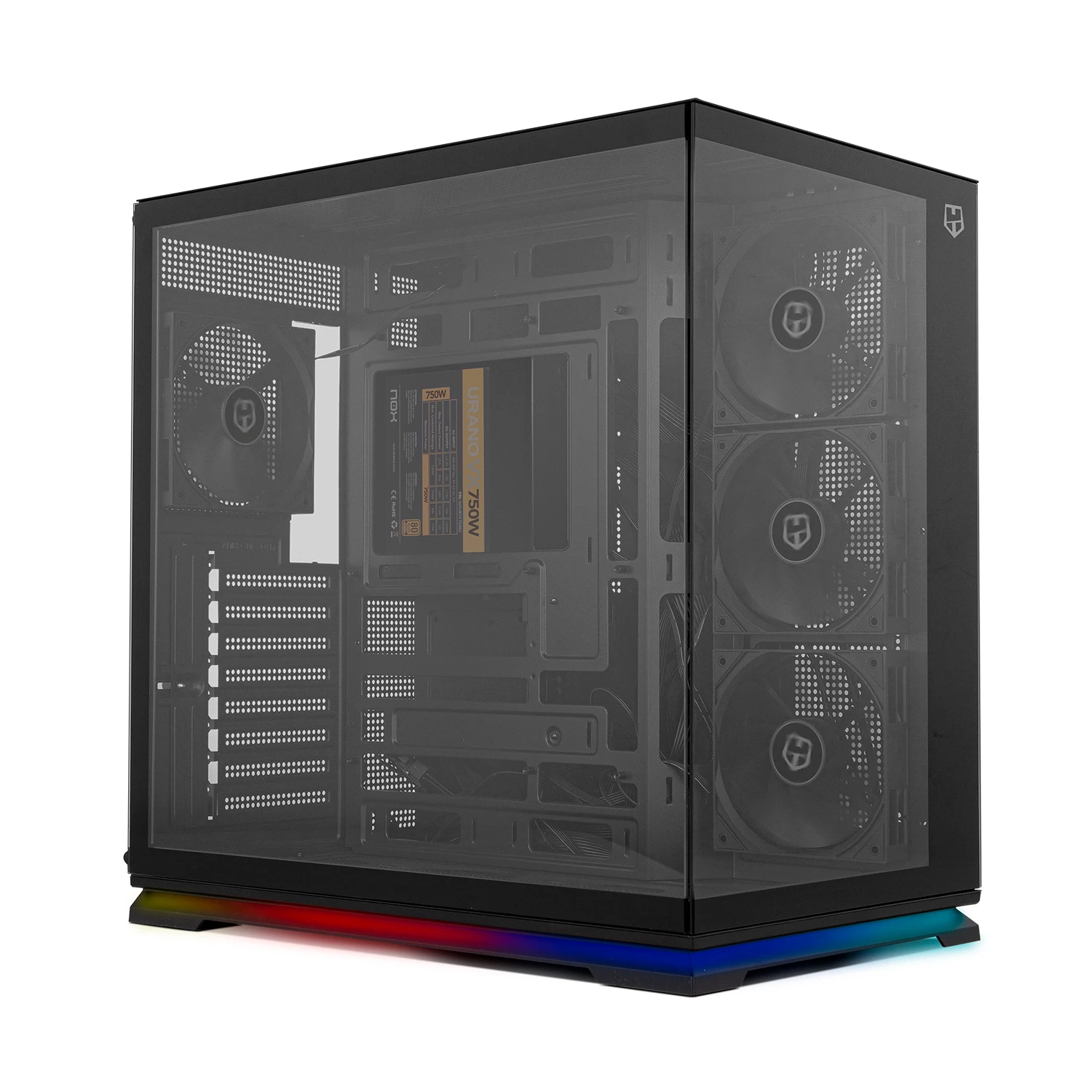 NOX XTREME PRODUCTS Hummer Galaxy - Caja PC, Cristal Templado frameless, 4 Ventiladores 120mm PWM, Espacio para 10 Ventiladores, USB-C y USB 3.0, Controladora Hub ARGB, ATX/M-ATX/ITX, Negro