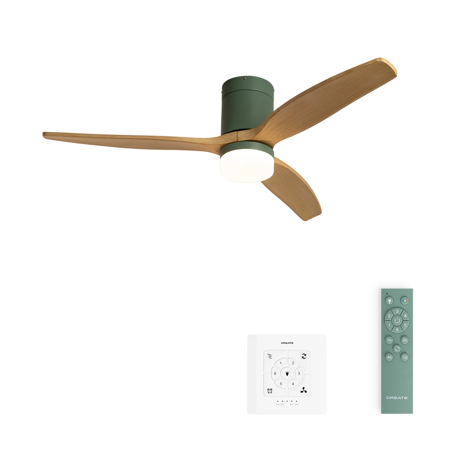 Create - silent 40w ceiling fan with light (ø132 cm), 6 speeds, sage motor color abs blades light wood effect - wind calm