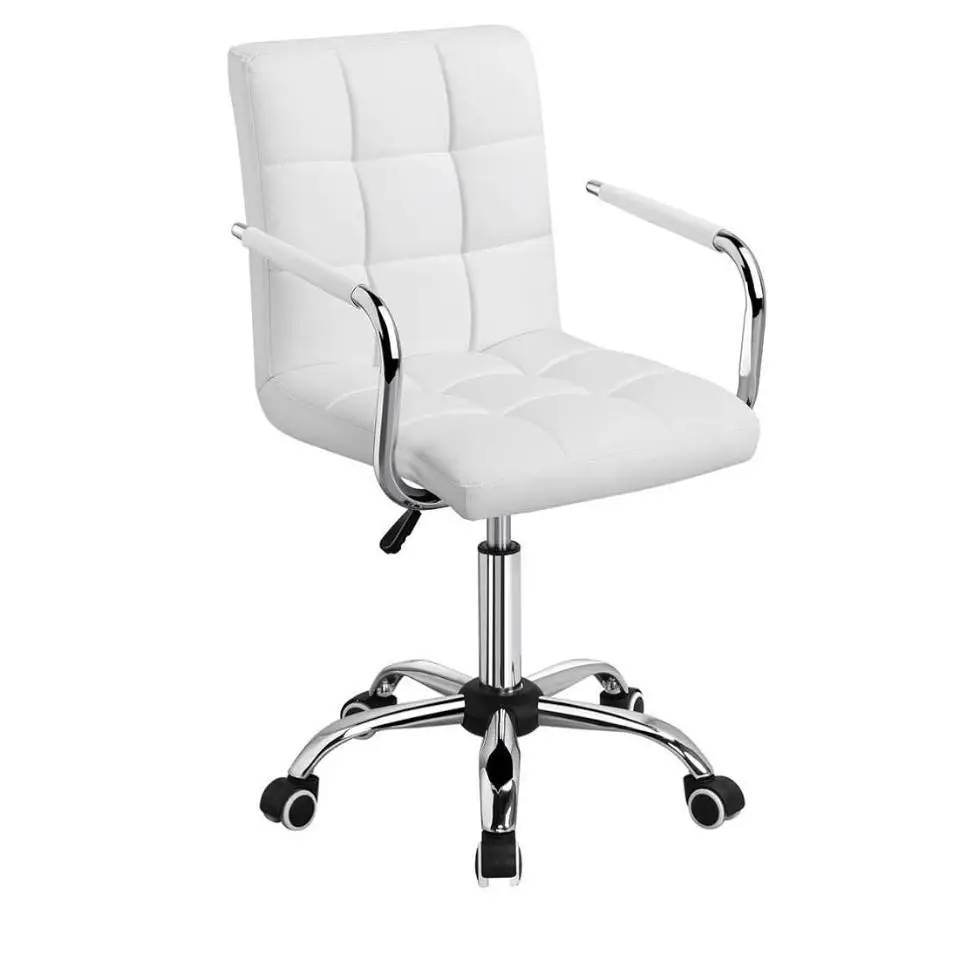 SILLA DE OFICINA GIRATORIA AJUSTABLE CON REPOSABRAZOS,SILLA DE ESCRITORIO ACOLCHADA DE PIEL SINTETICA PARA EL ESTUDIO DE OFICINA EN CASA,