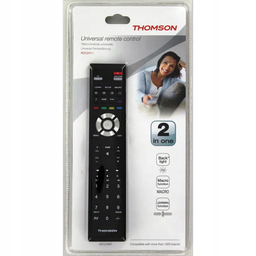 Thomson Universal Remote Control 2 in 1 - Roc2411 Black Compatible with More Than 100 Brands