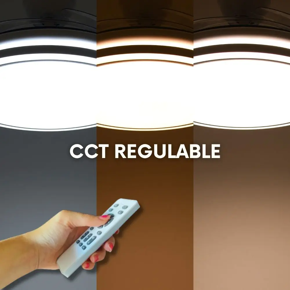 Akunadecor BEST SELLER محرك بتيار مستمر 6 سرعات (3 تشطيبات) تقنية LED 72 وات نظام CCT 7920 لومن مؤقت تحكم عن بعد ضوء لون عاكس محرك ذاكرة صامت للغاية للصيف/الشتاء.